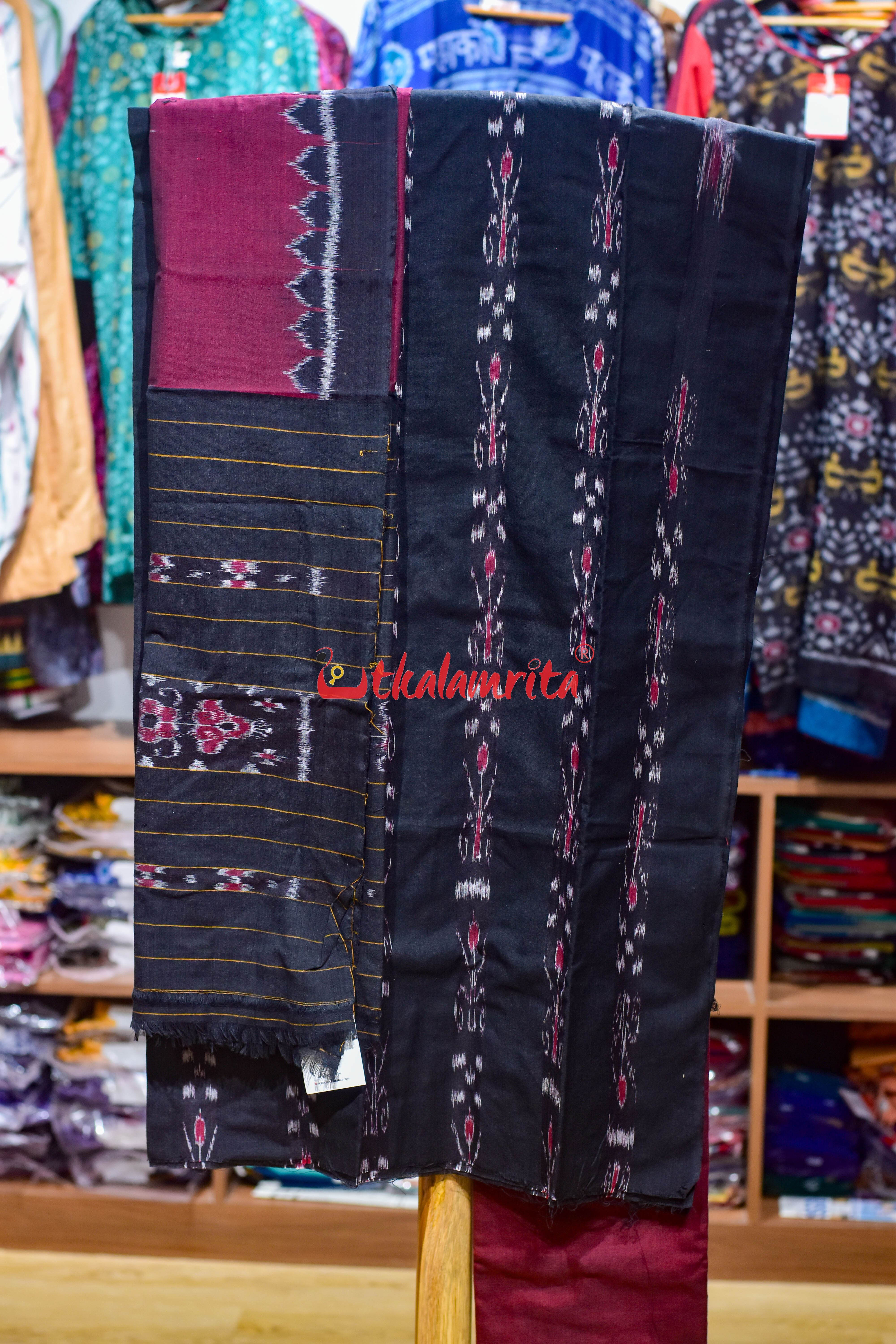 Black Maroon Pasapali and Kadha Dress Set