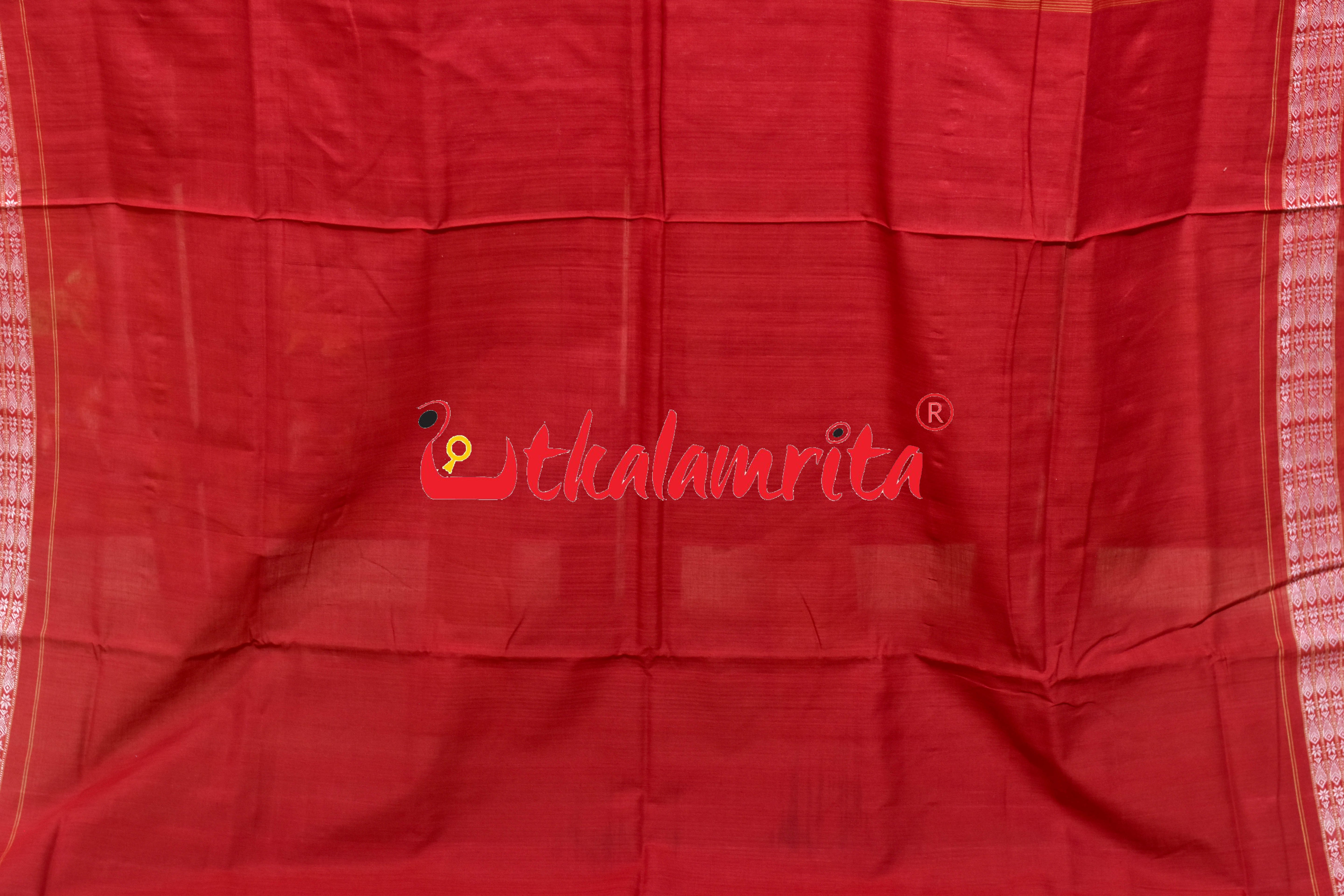 Maroon Red Tree of Life Sambalpuri Cotton Saree