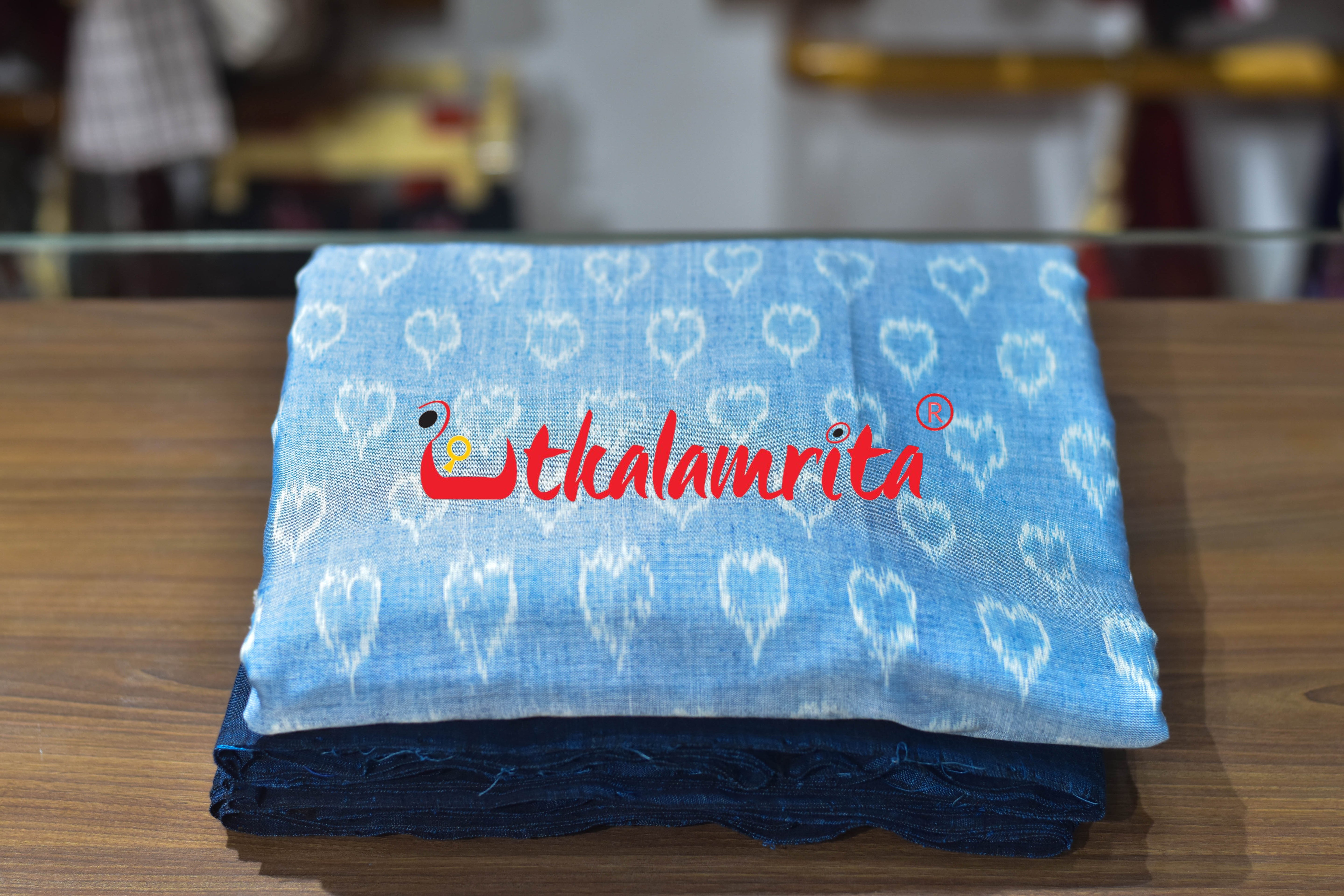 Blue Hearts Single Ikat Cotton (Fabric)