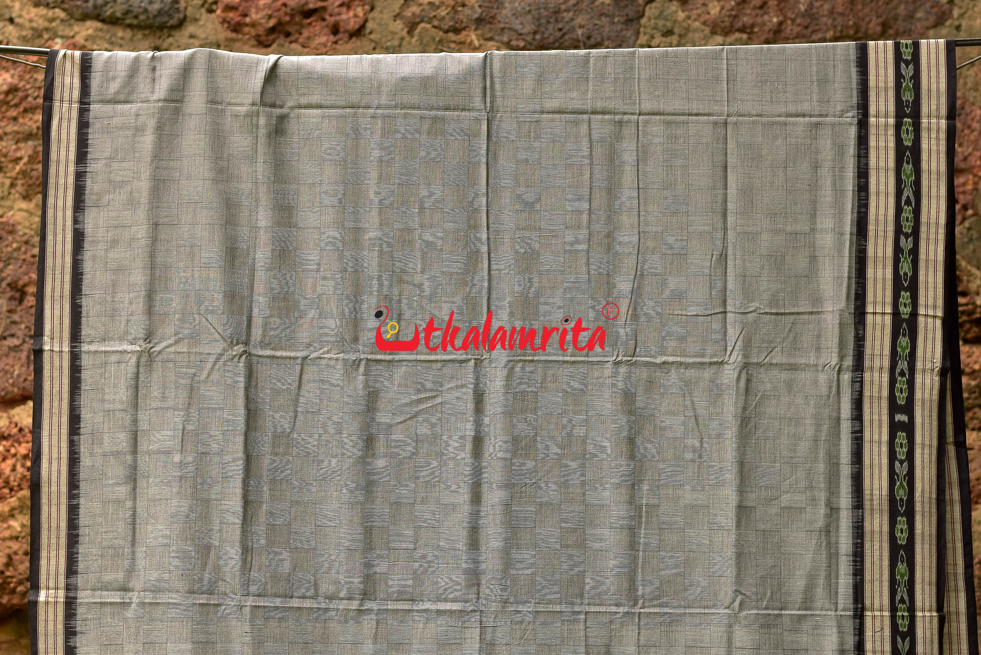 Grey Bandha Border Sambalpuri Cotton Saree