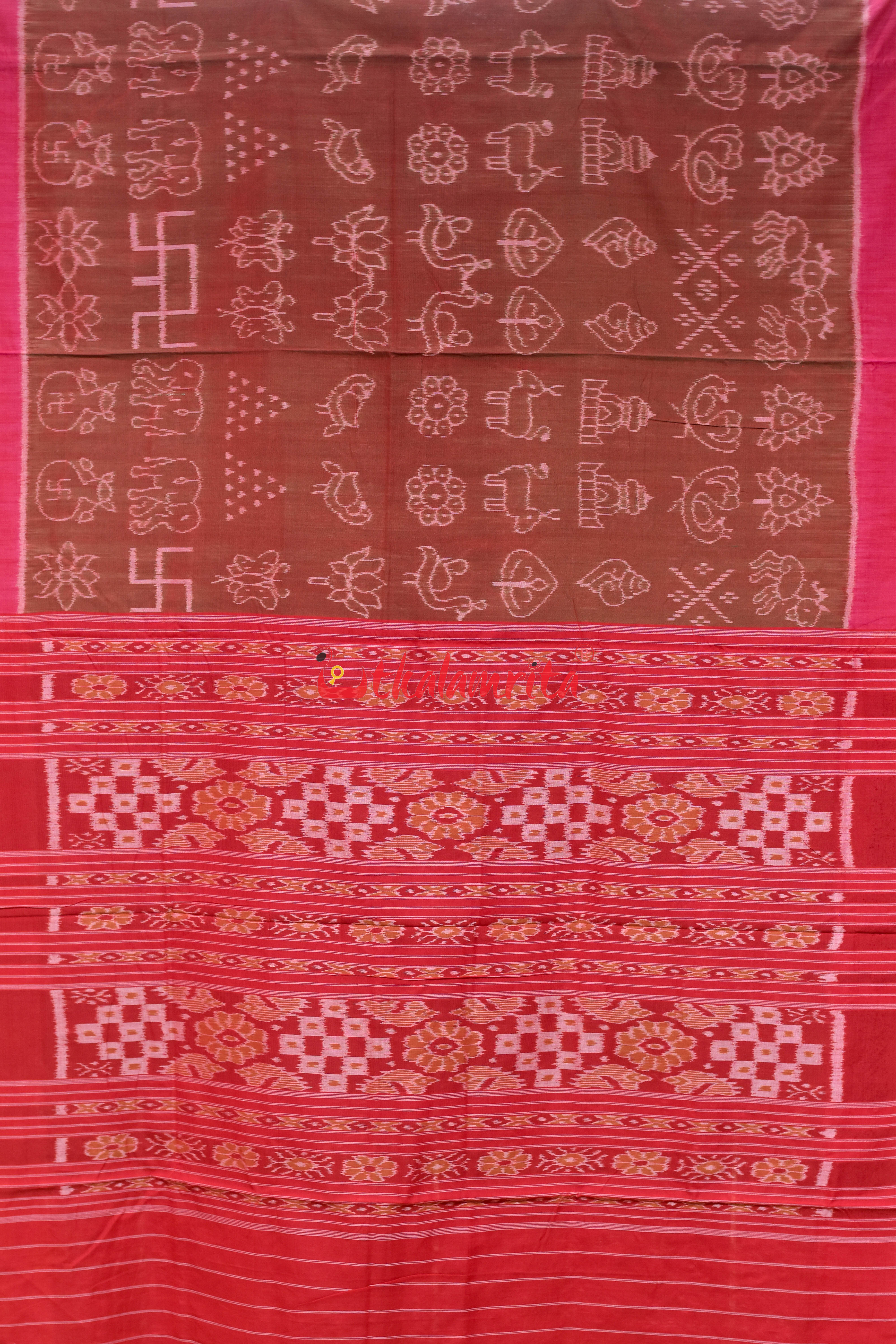 Plain Border Red Nabarangi Khandua Cotton Saree