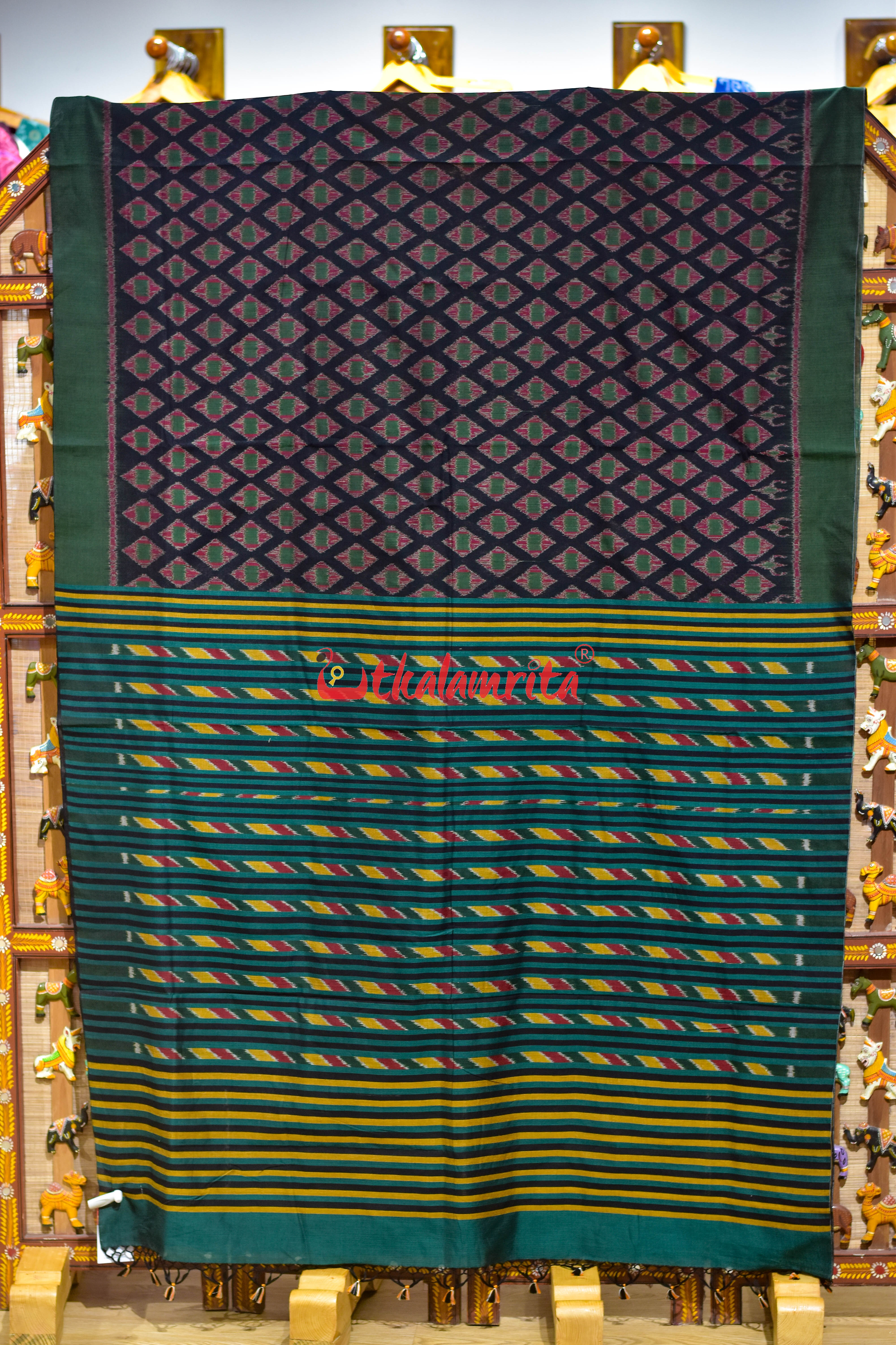 Black Green Thikiri Khandua Cotton Saree