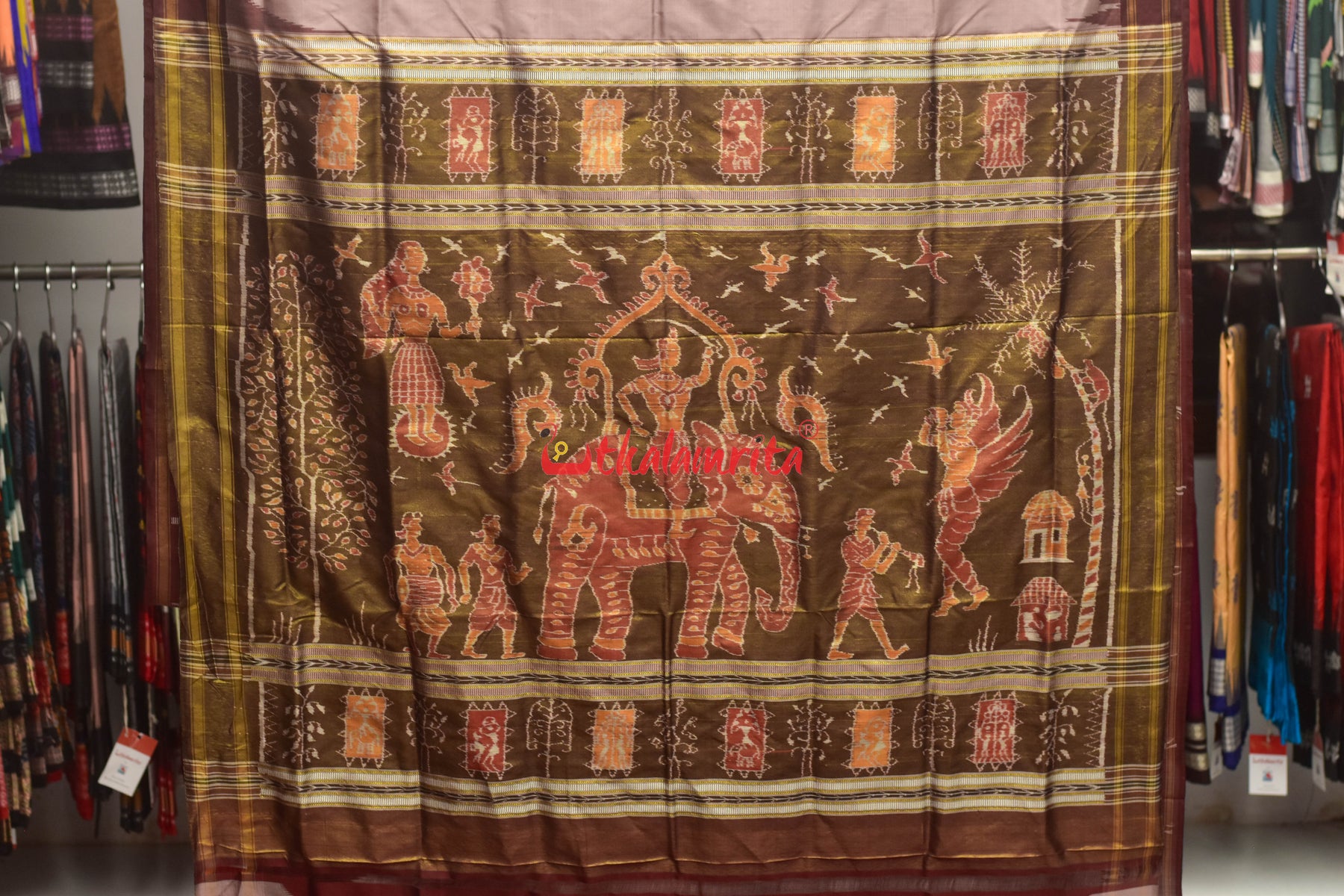 Half Tissue Lavender Sambalpuri Phoda Kumbha Silk Saree