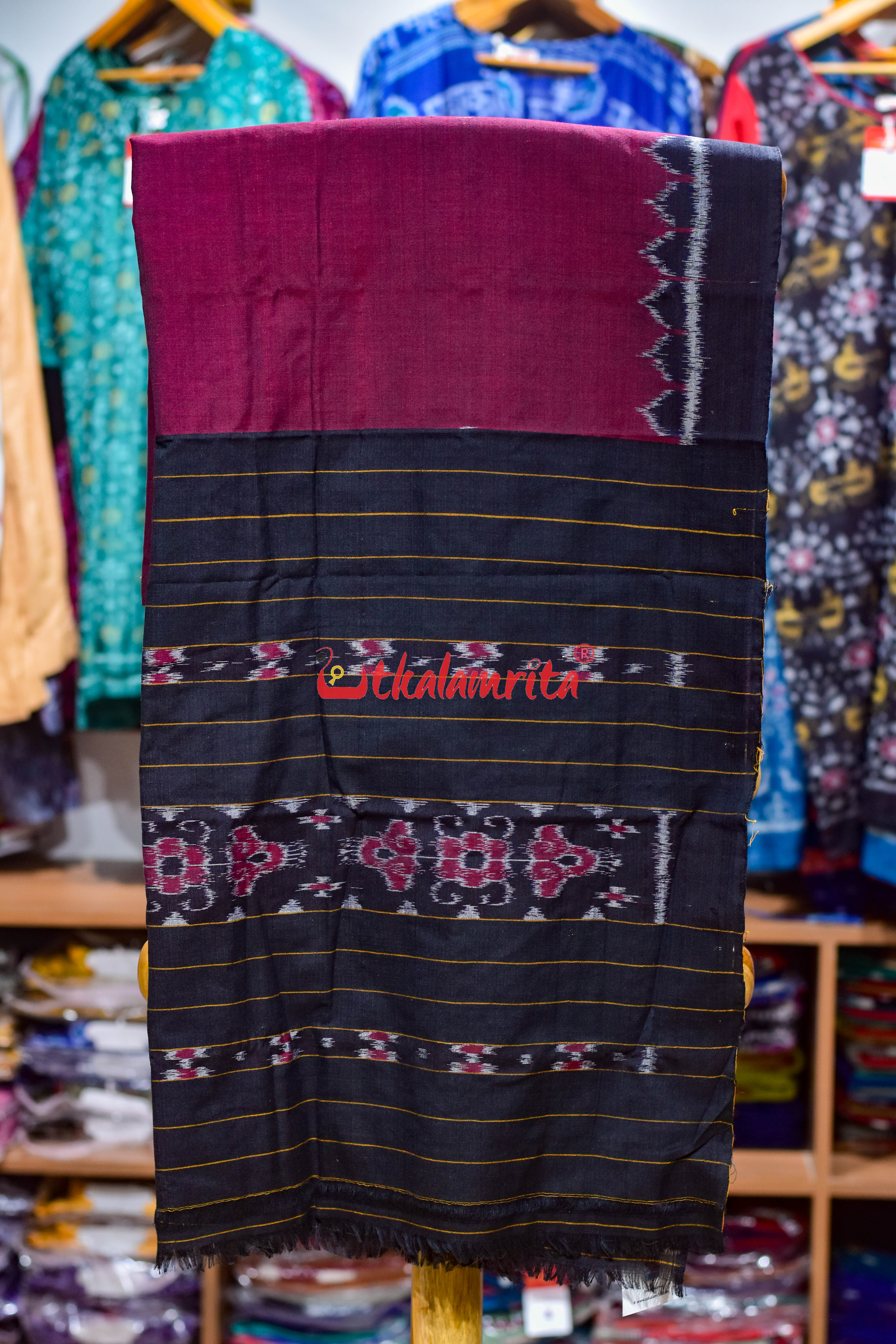 Black Maroon Pasapali and Kadha Dress Set