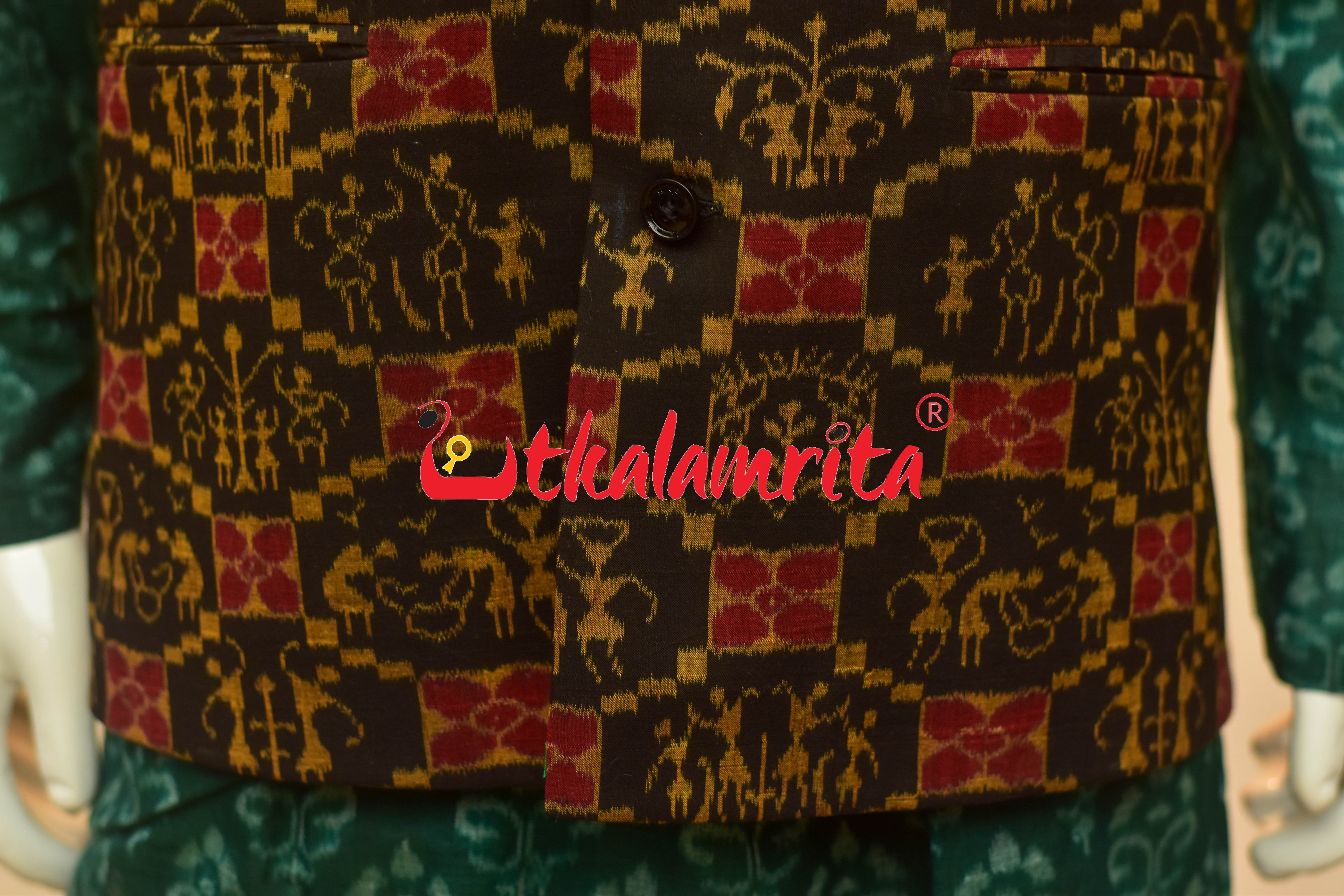 Black Mustard Tribal Theme Sambalpuri Cotton (Men's Jacket)