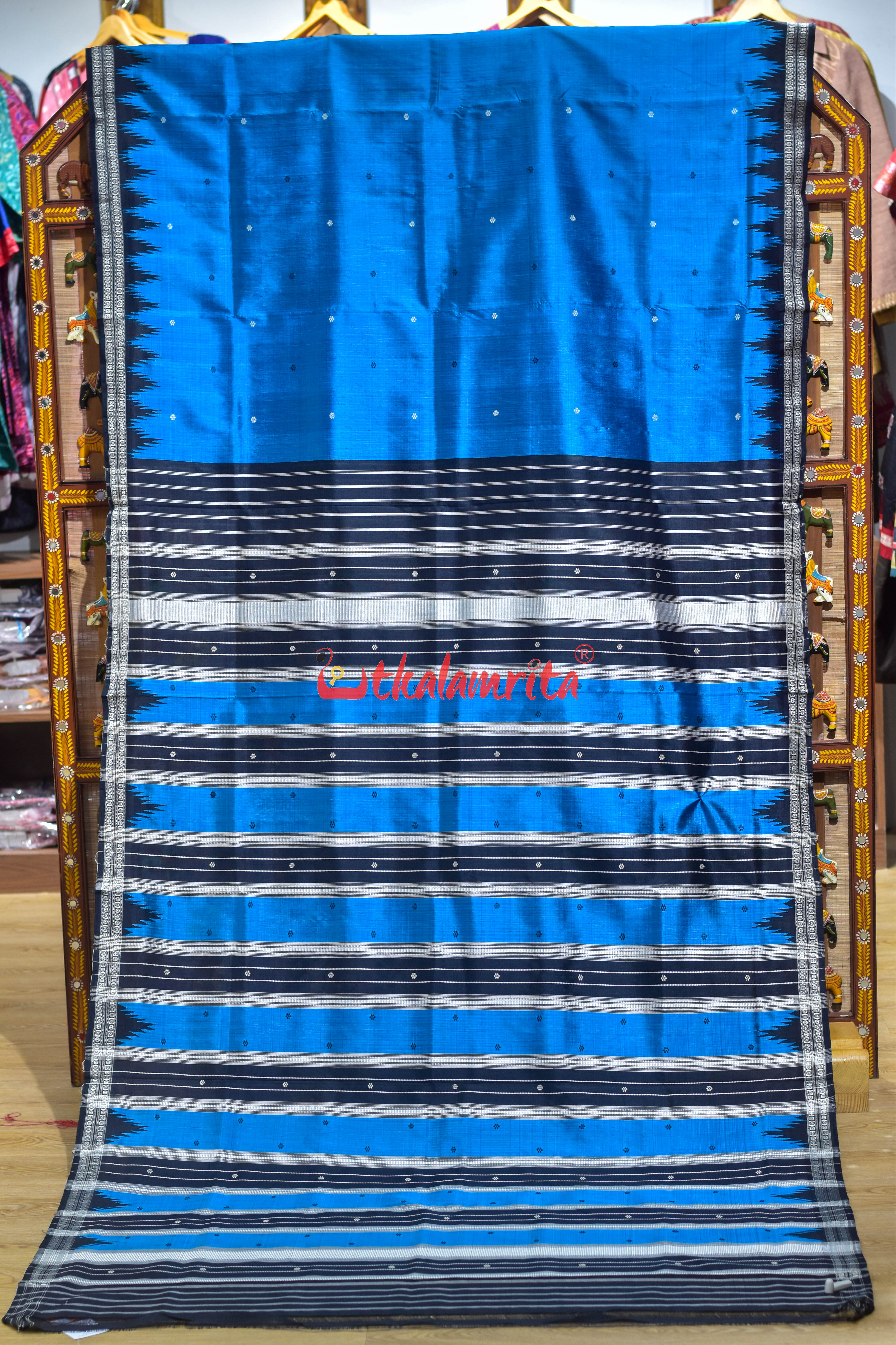 Copper Sulphate Black Double Anchal Berhampuri Silk Saree