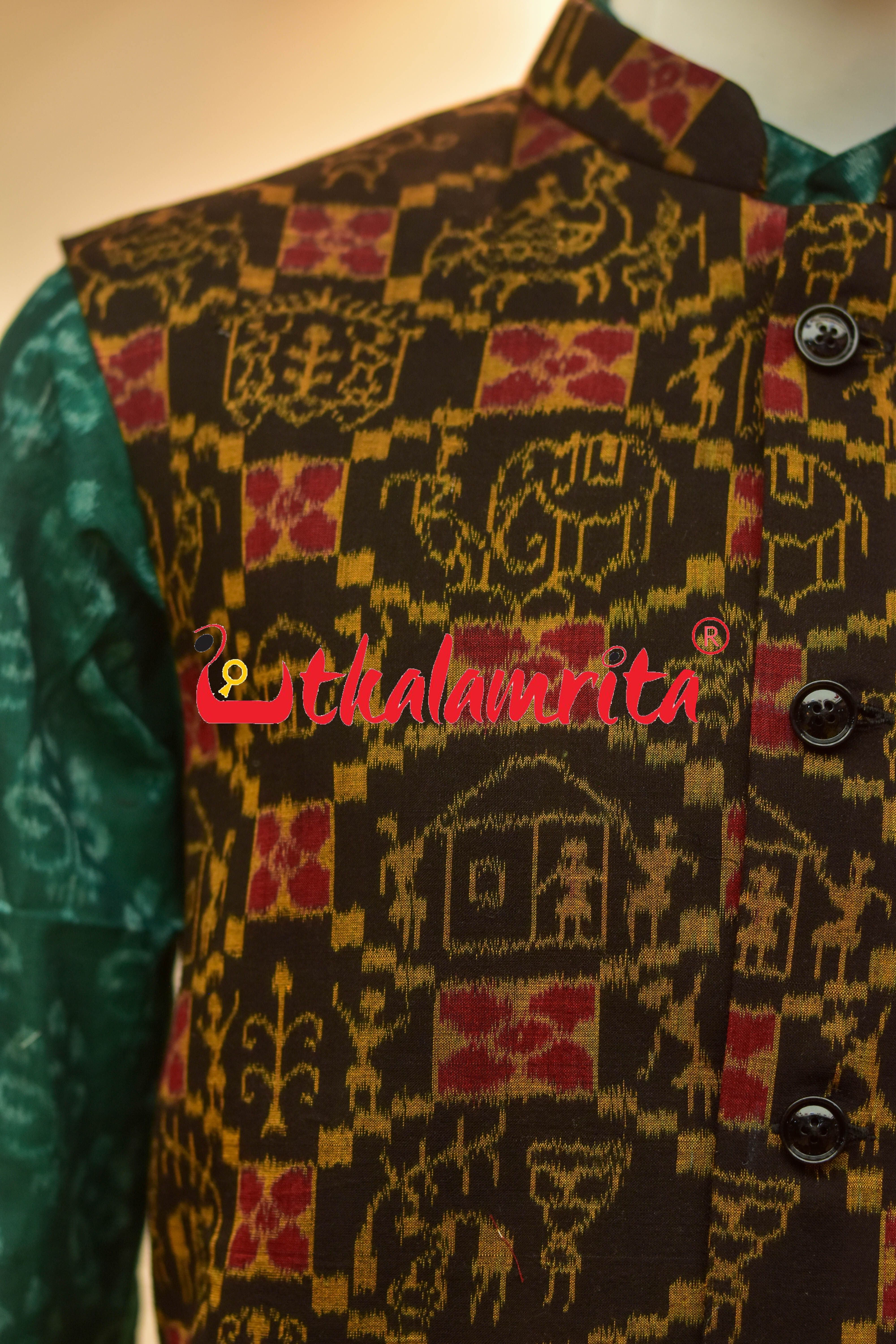 Black Mustard Tribal Theme Sambalpuri Cotton (Men's Jacket)