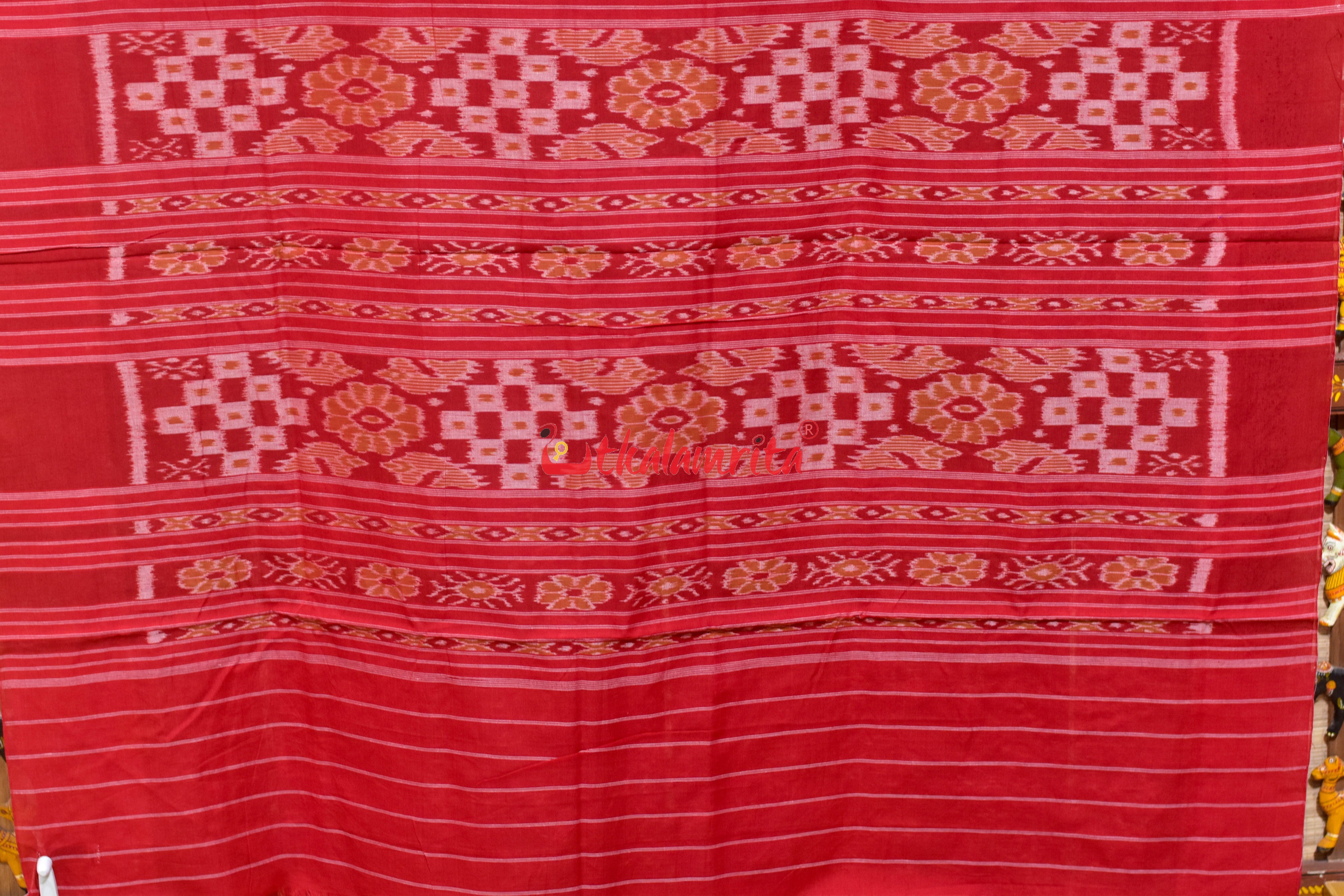 Plain Border Red Nabarangi Khandua Cotton Saree