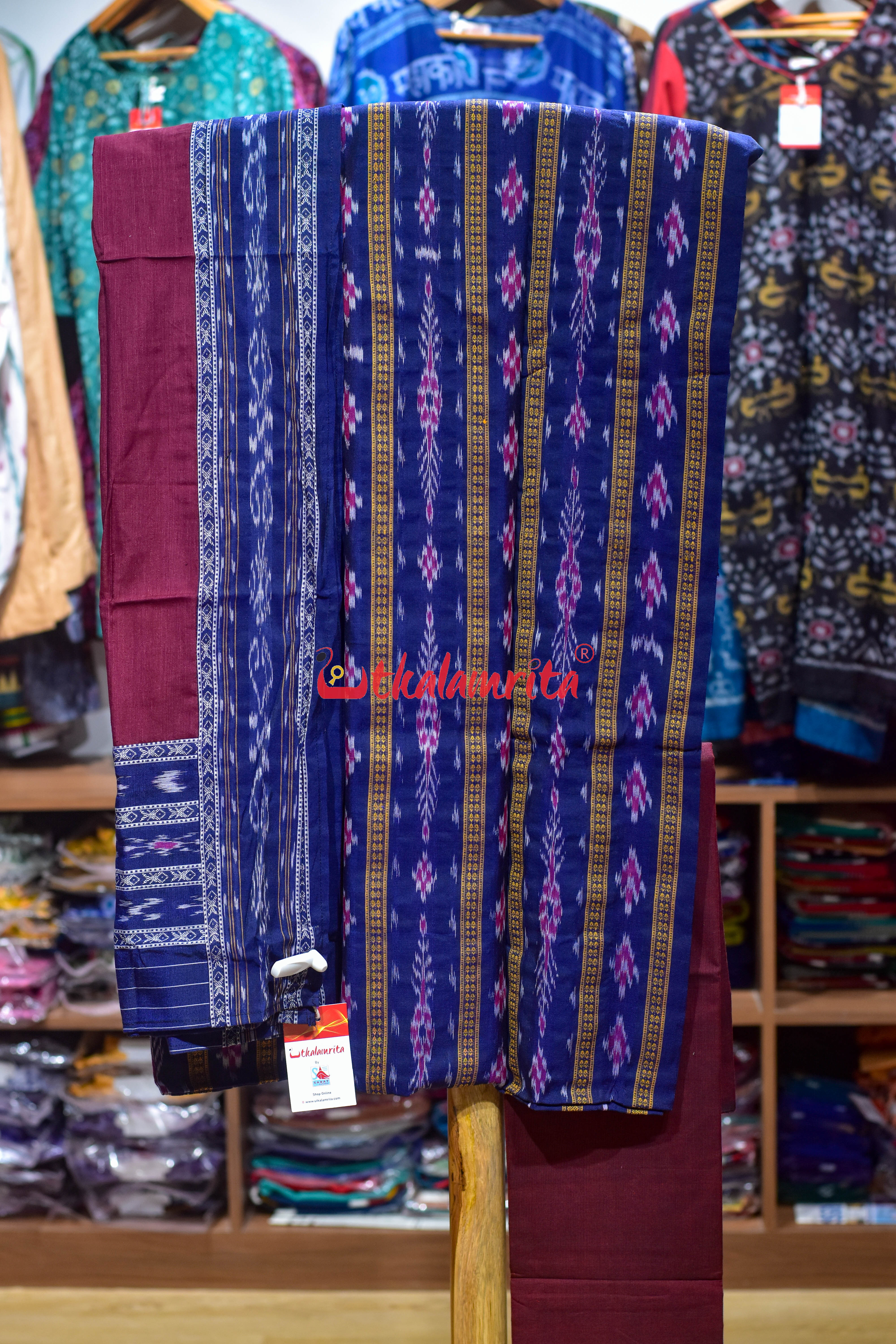 Blue Maroon Pasapali Long Flower Dress Set
