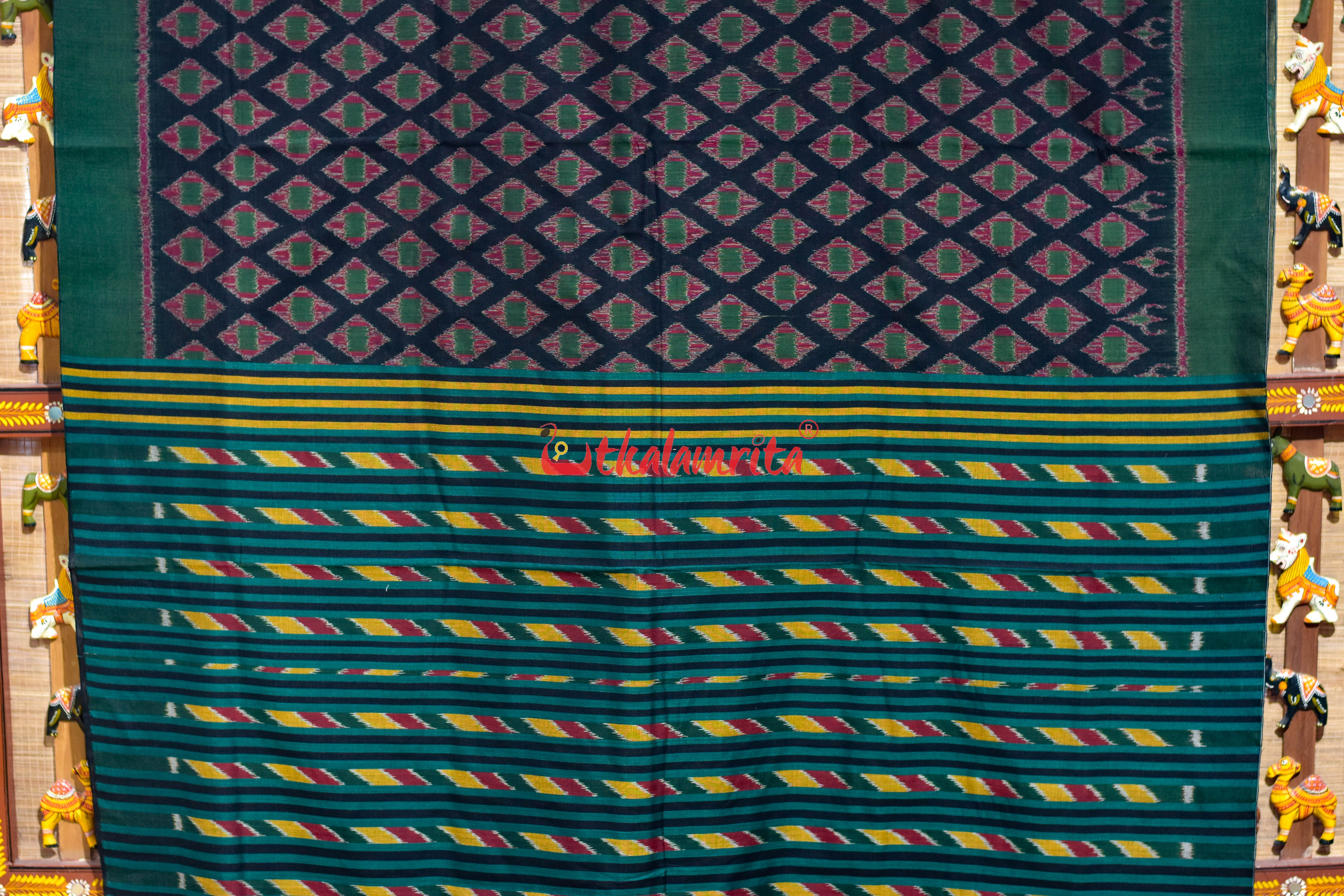 Black Green Thikiri Khandua Cotton Saree