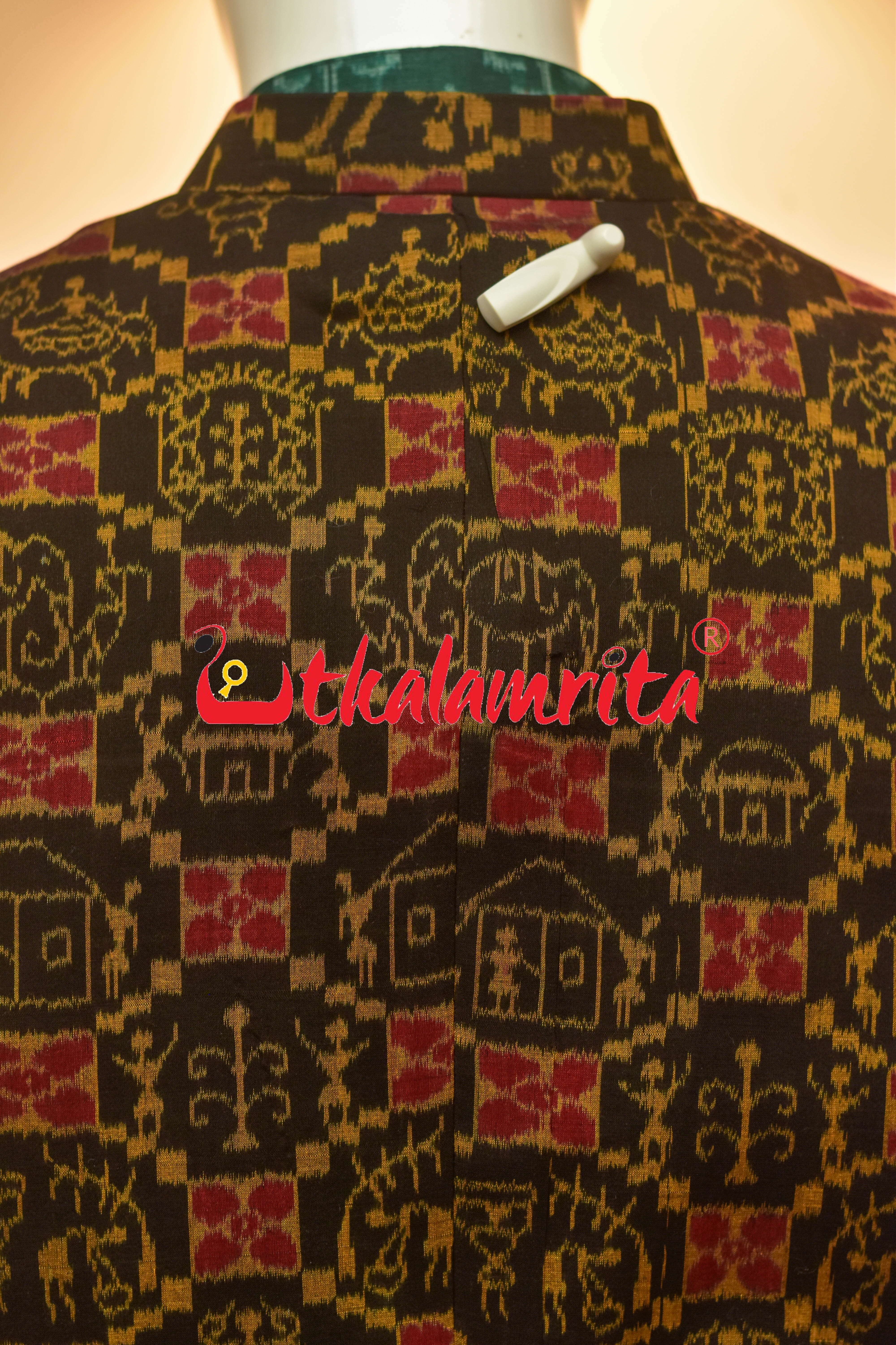 Black Mustard Tribal Theme Sambalpuri Cotton (Men's Jacket)
