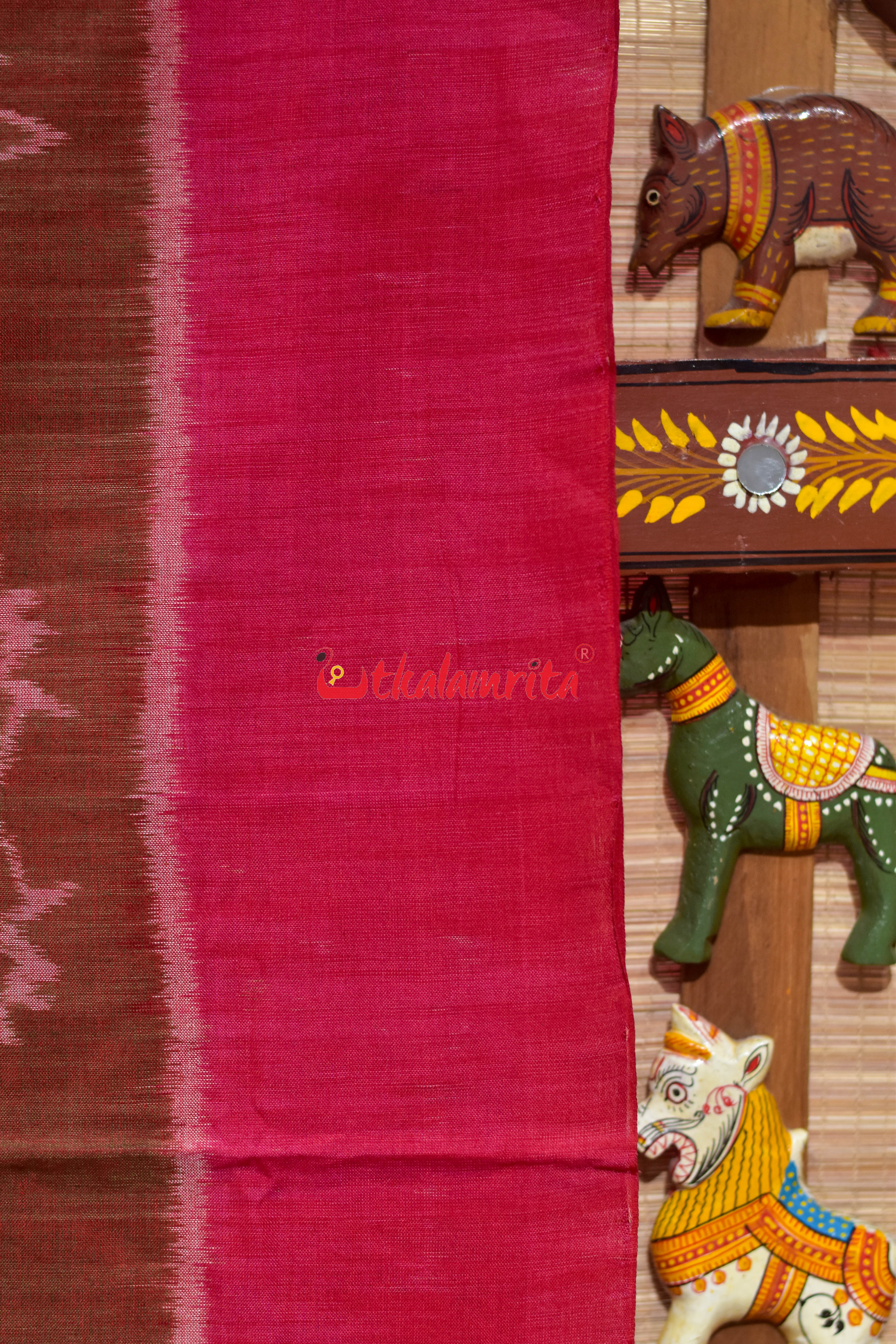Plain Border Red Nabarangi Khandua Cotton Saree