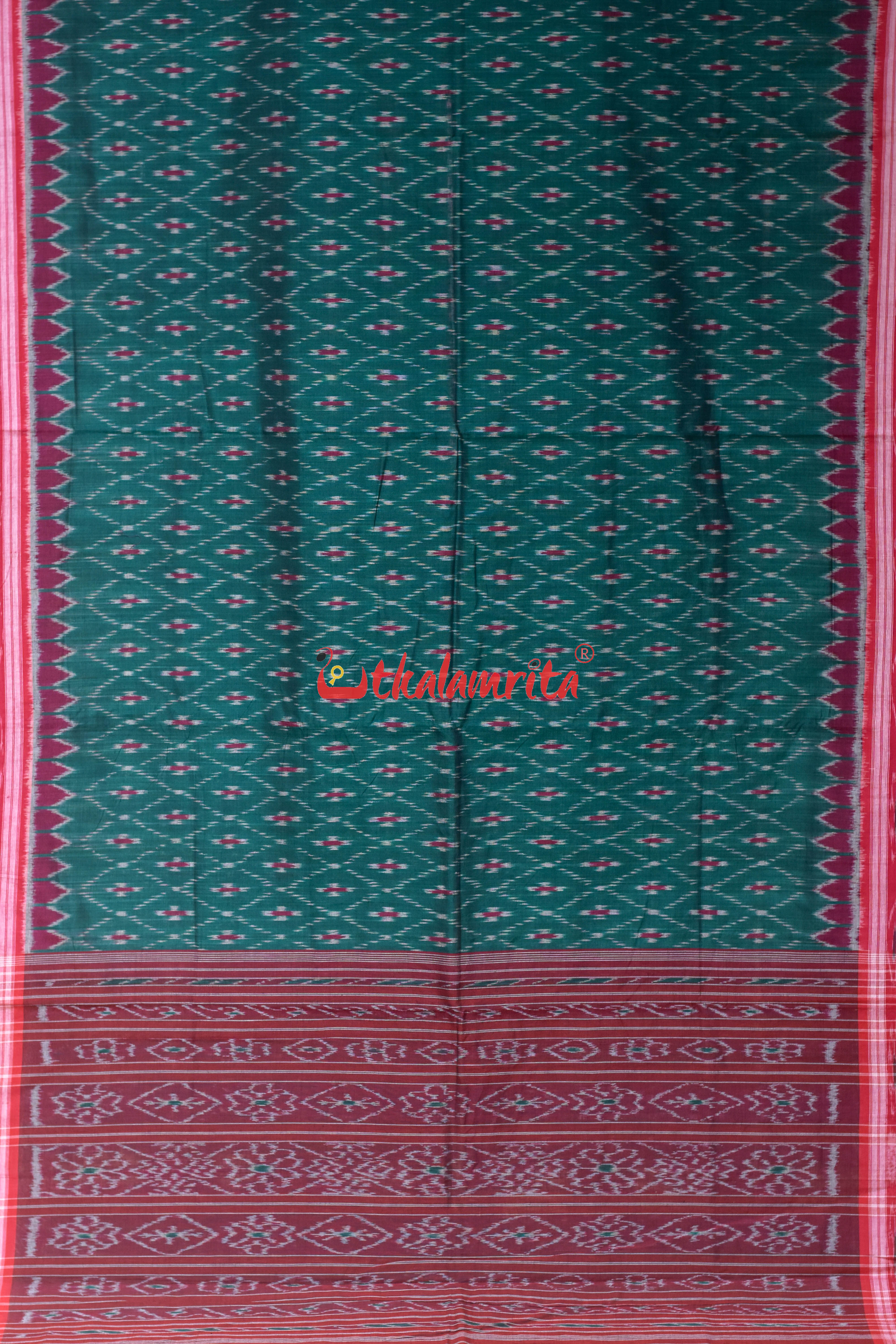 Bottle Green Bata Thikiri Khandua Cotton Saree