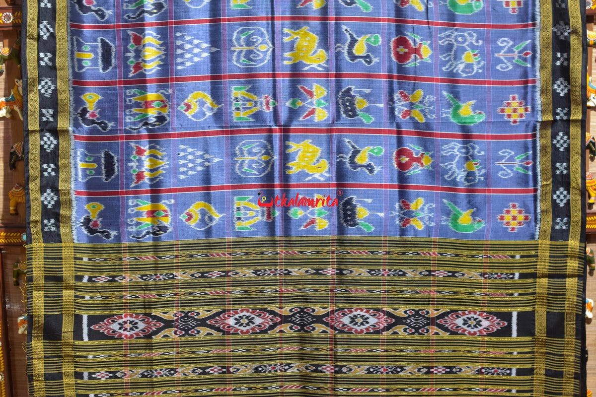 Grey Border Pasapali Nabakothi Khandua Silk Saree