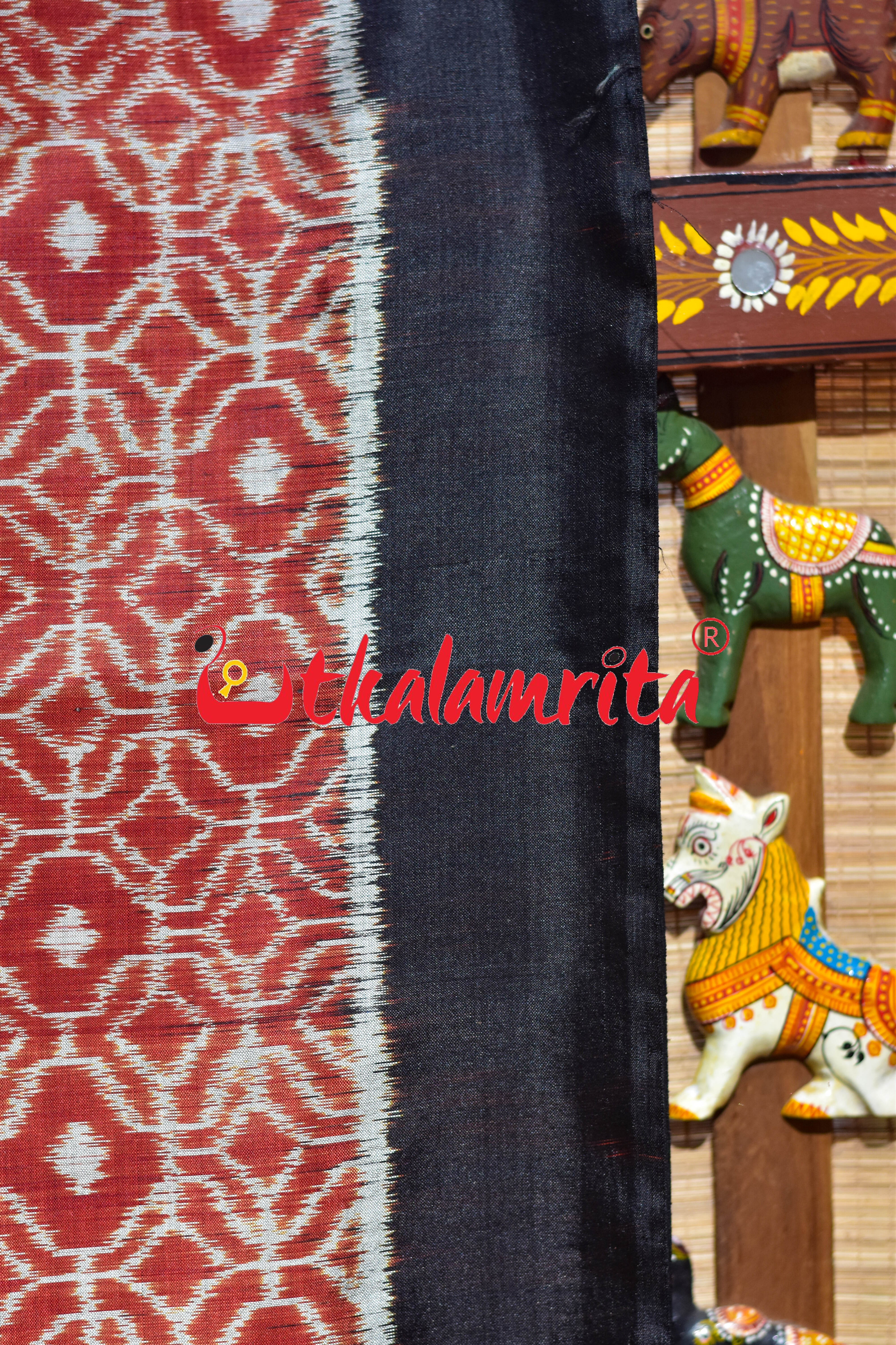 Rust Black Lining Dotted Khandua Silk Saree