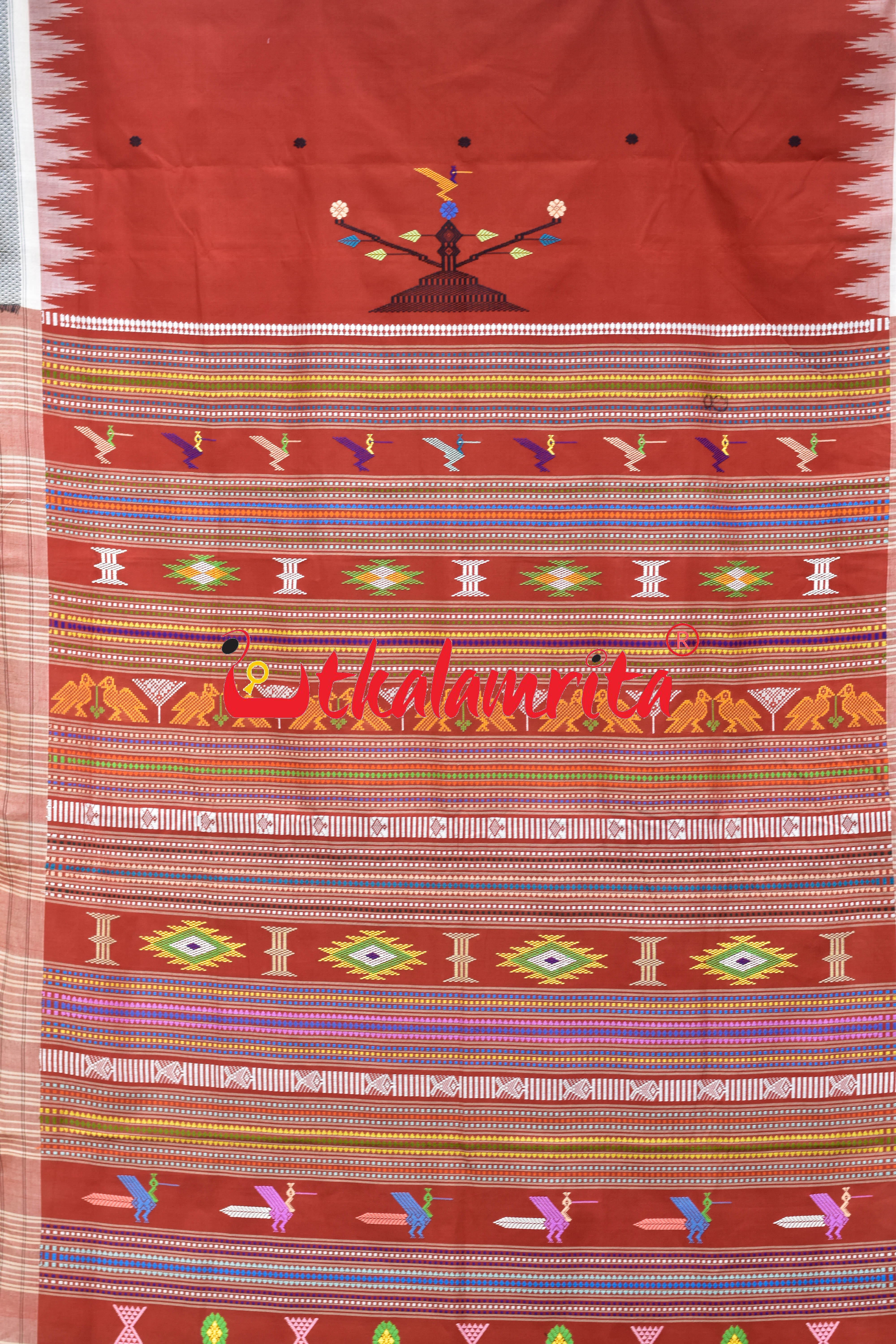 Rust White Border Ganjam Bomkai Cotton Saree