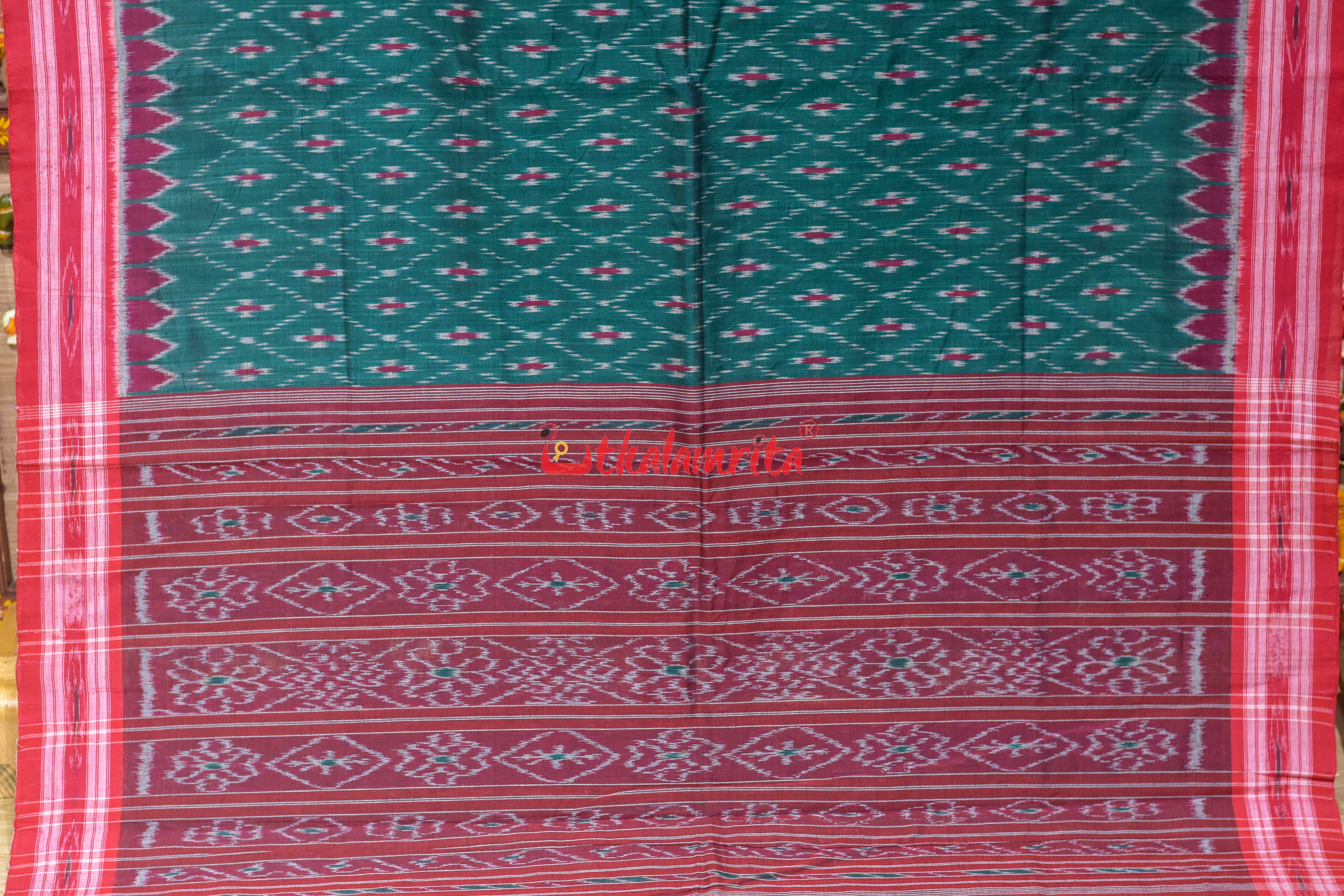 Bottle Green Bata Thikiri Khandua Cotton Saree