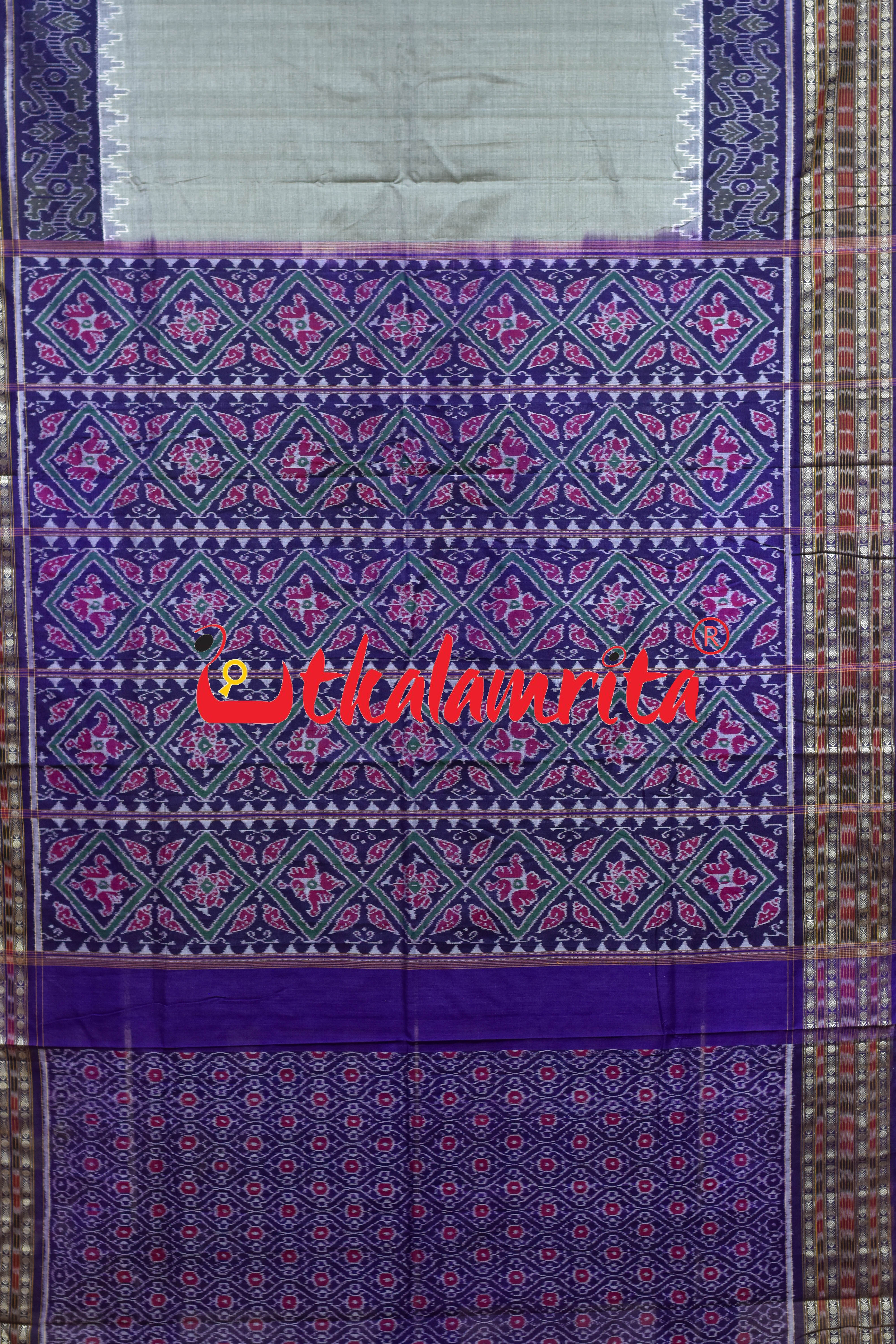 Grey Purple Scot Border Sambalpuri Cotton Saree