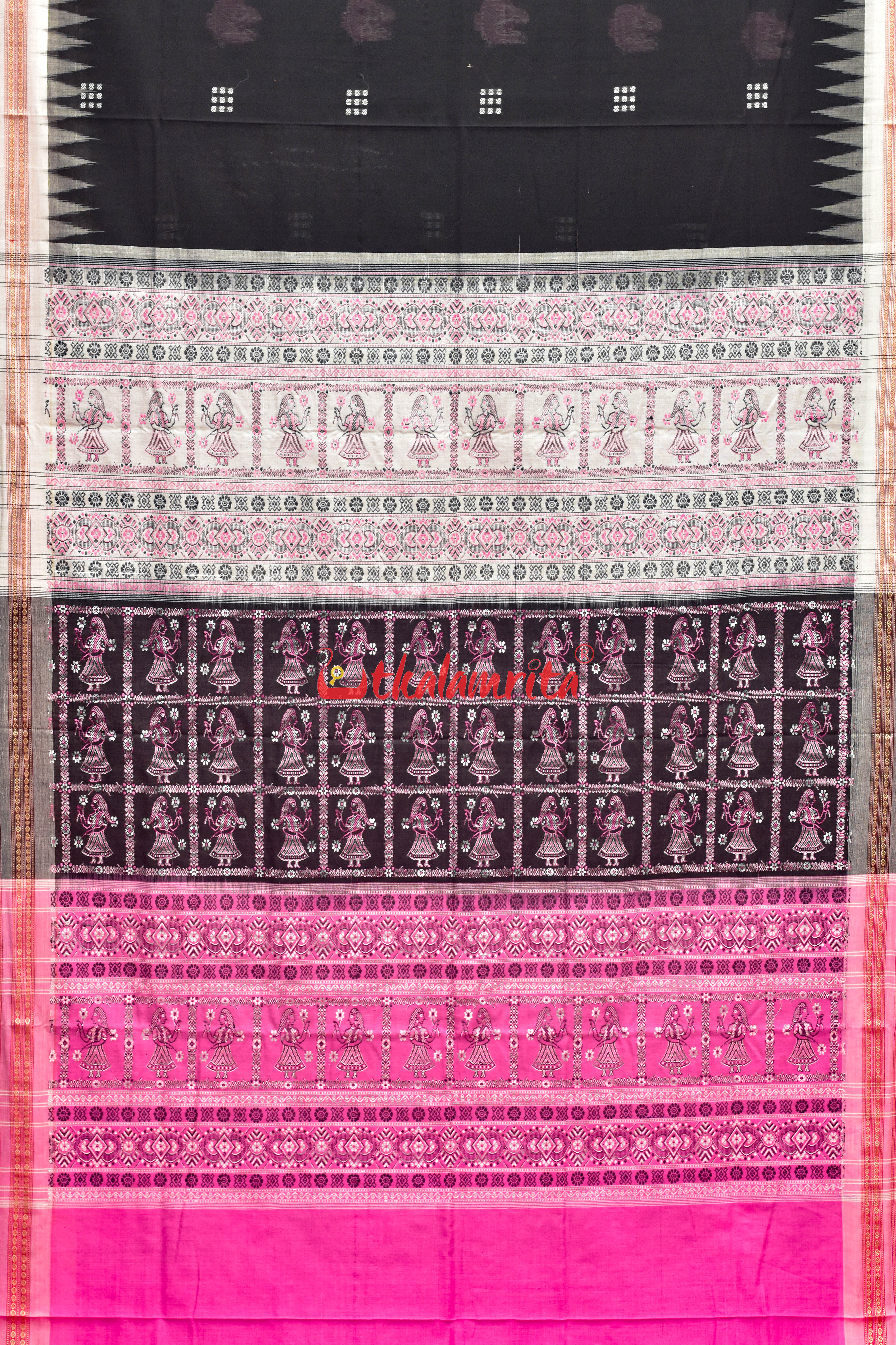 Black Pink Doll Bomkai Double Chaal Cotton Saree