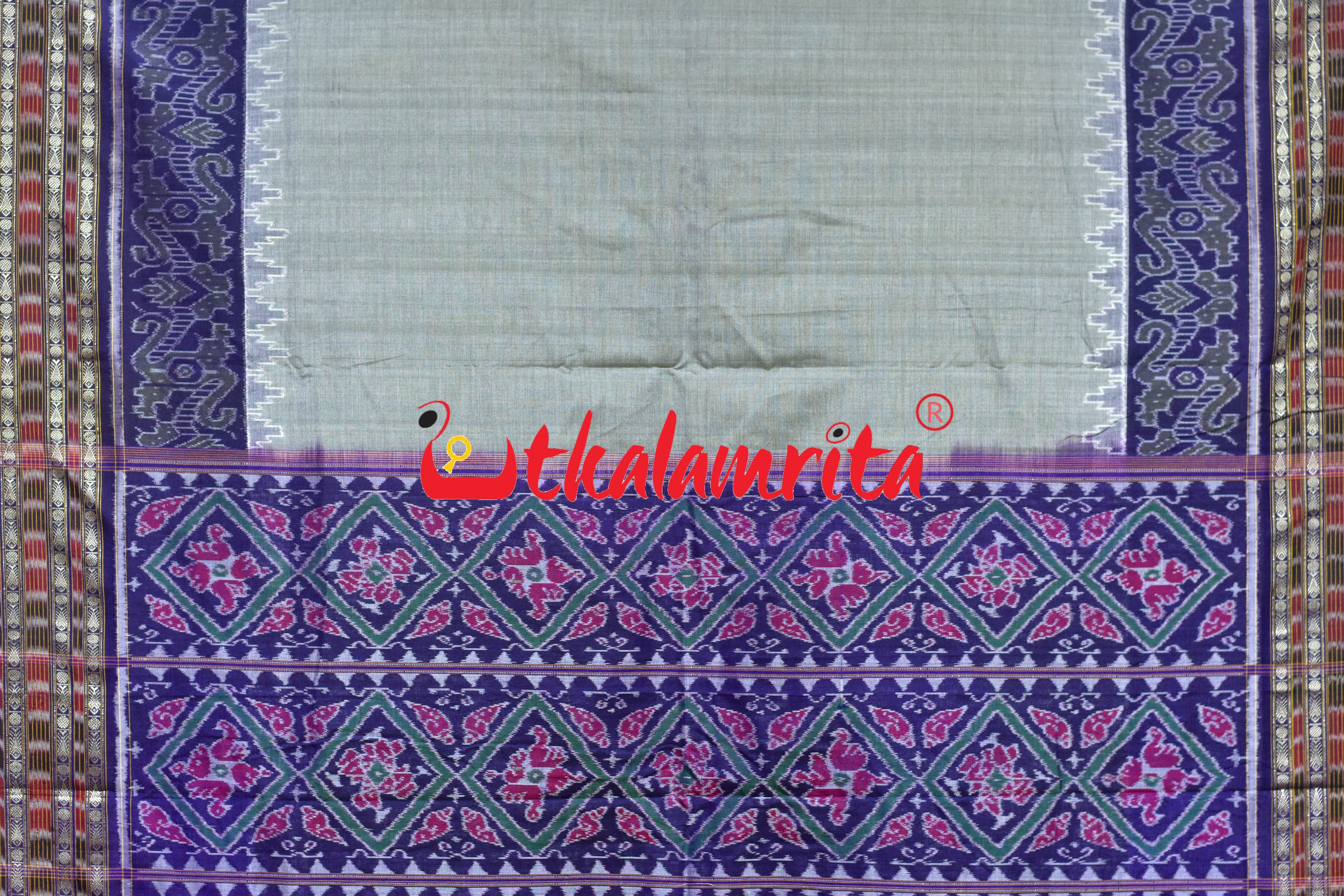 Grey Purple Scot Border Sambalpuri Cotton Saree
