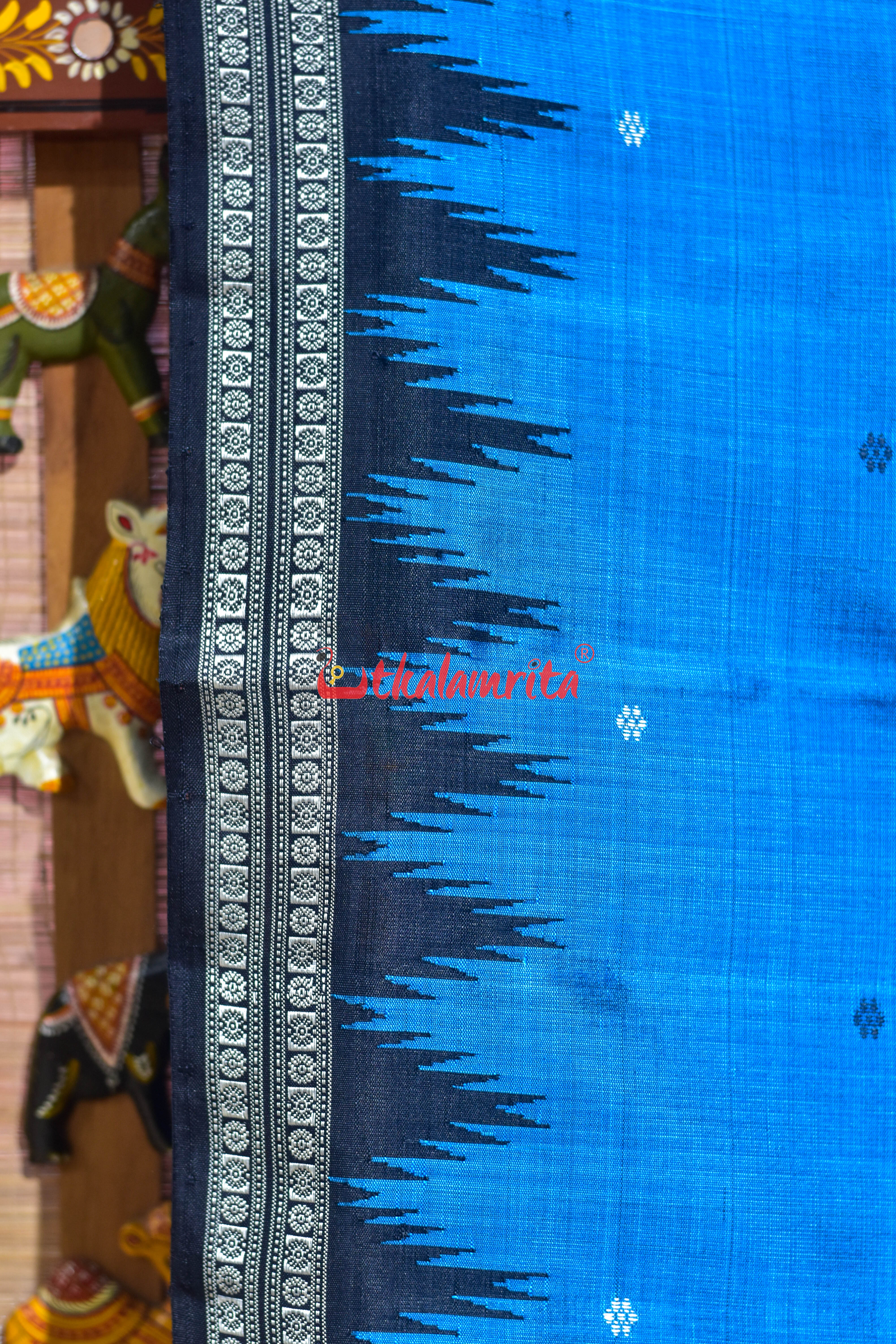 Copper Sulphate Black Double Anchal Berhampuri Silk Saree
