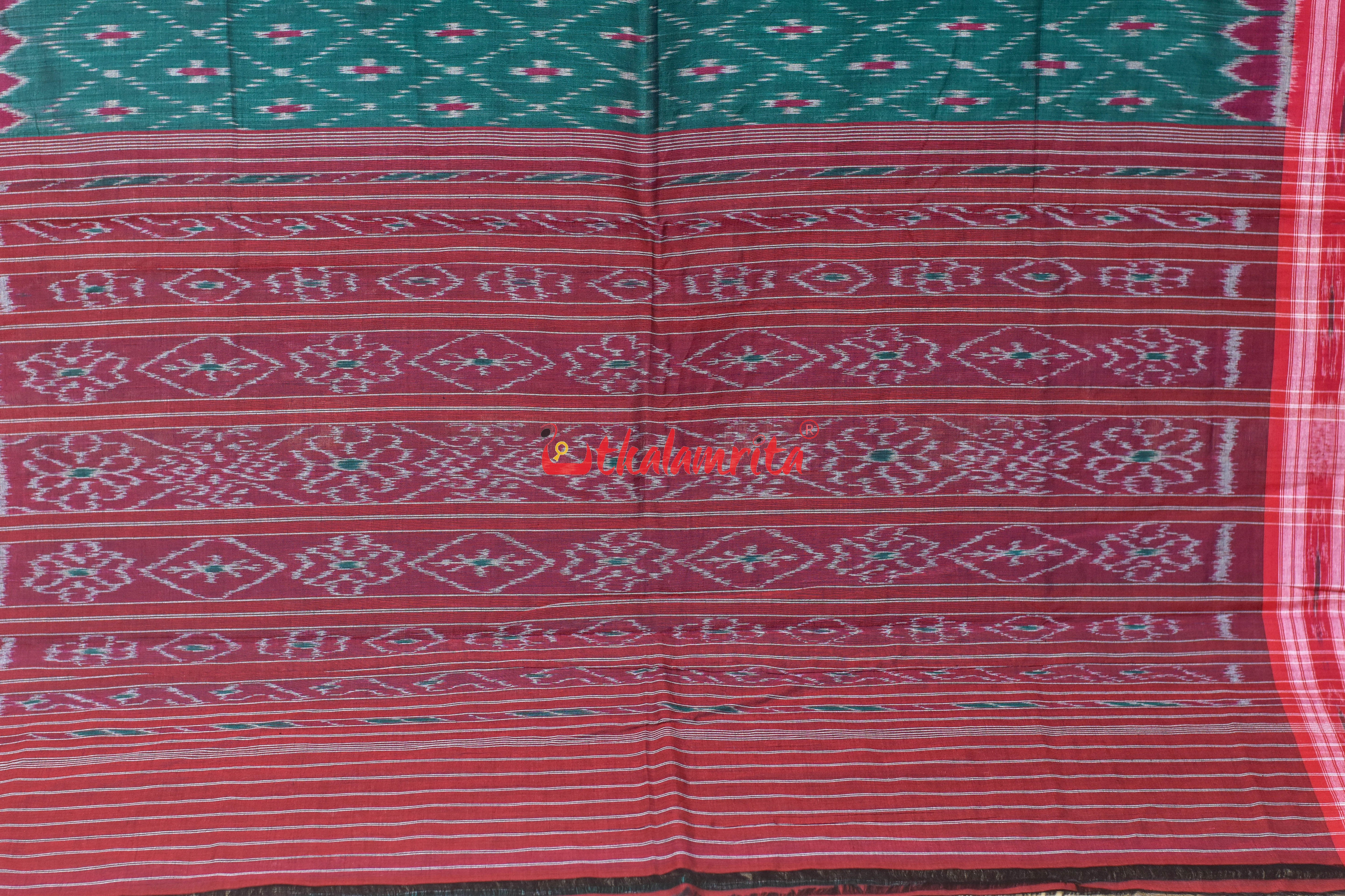 Bottle Green Bata Thikiri Khandua Cotton Saree