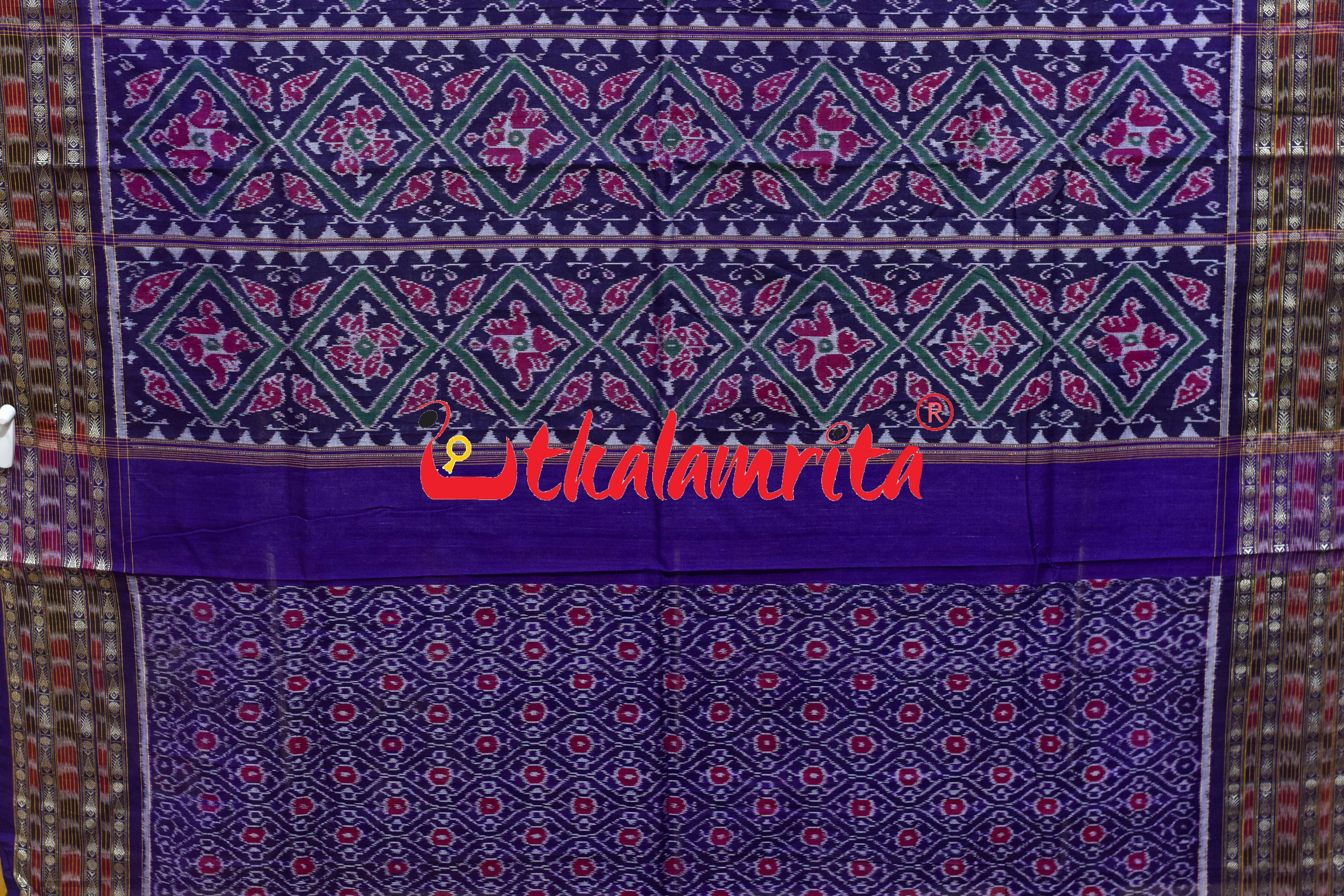 Grey Purple Scot Border Sambalpuri Cotton Saree