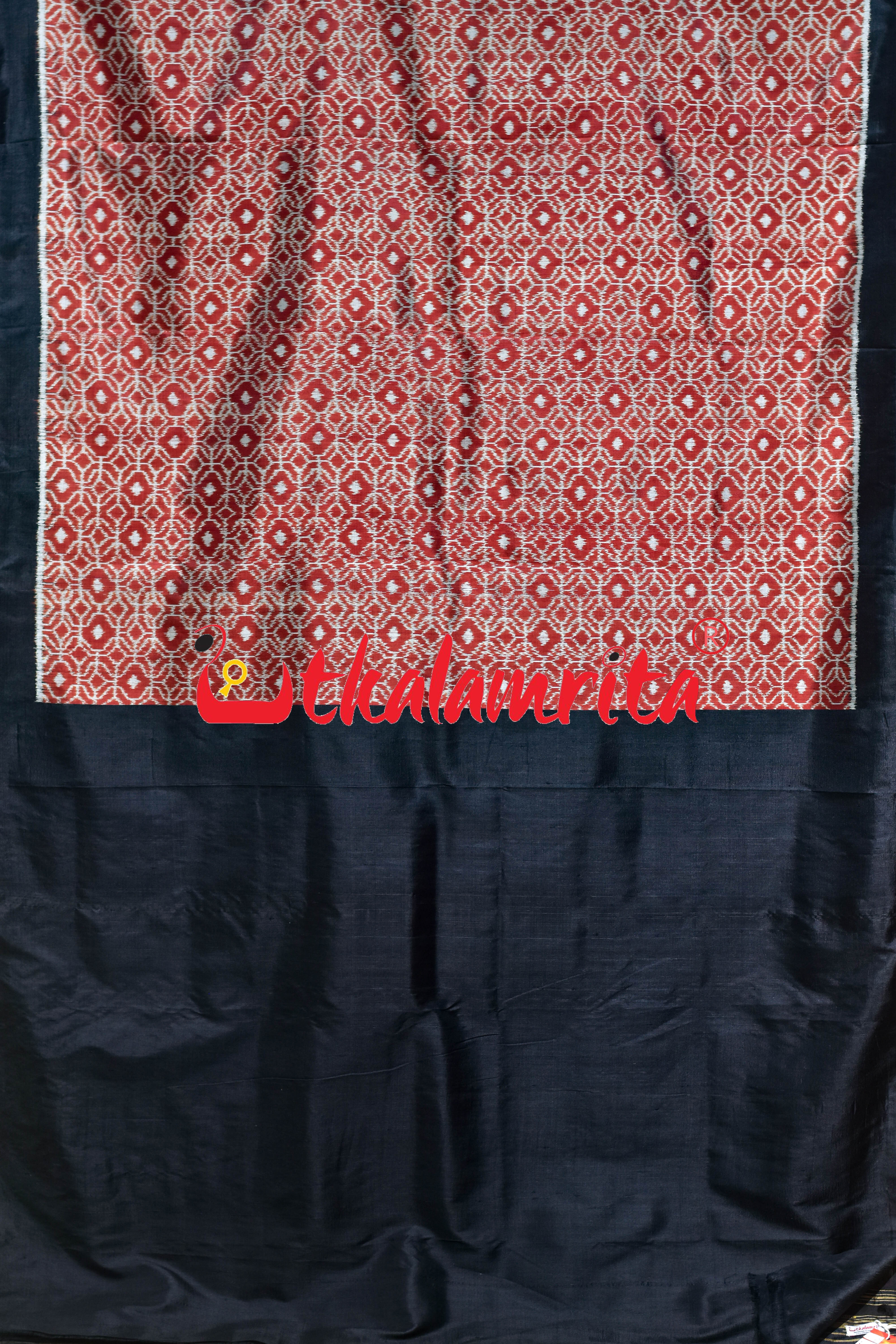 Rust Black Lining Dotted Khandua Silk Saree