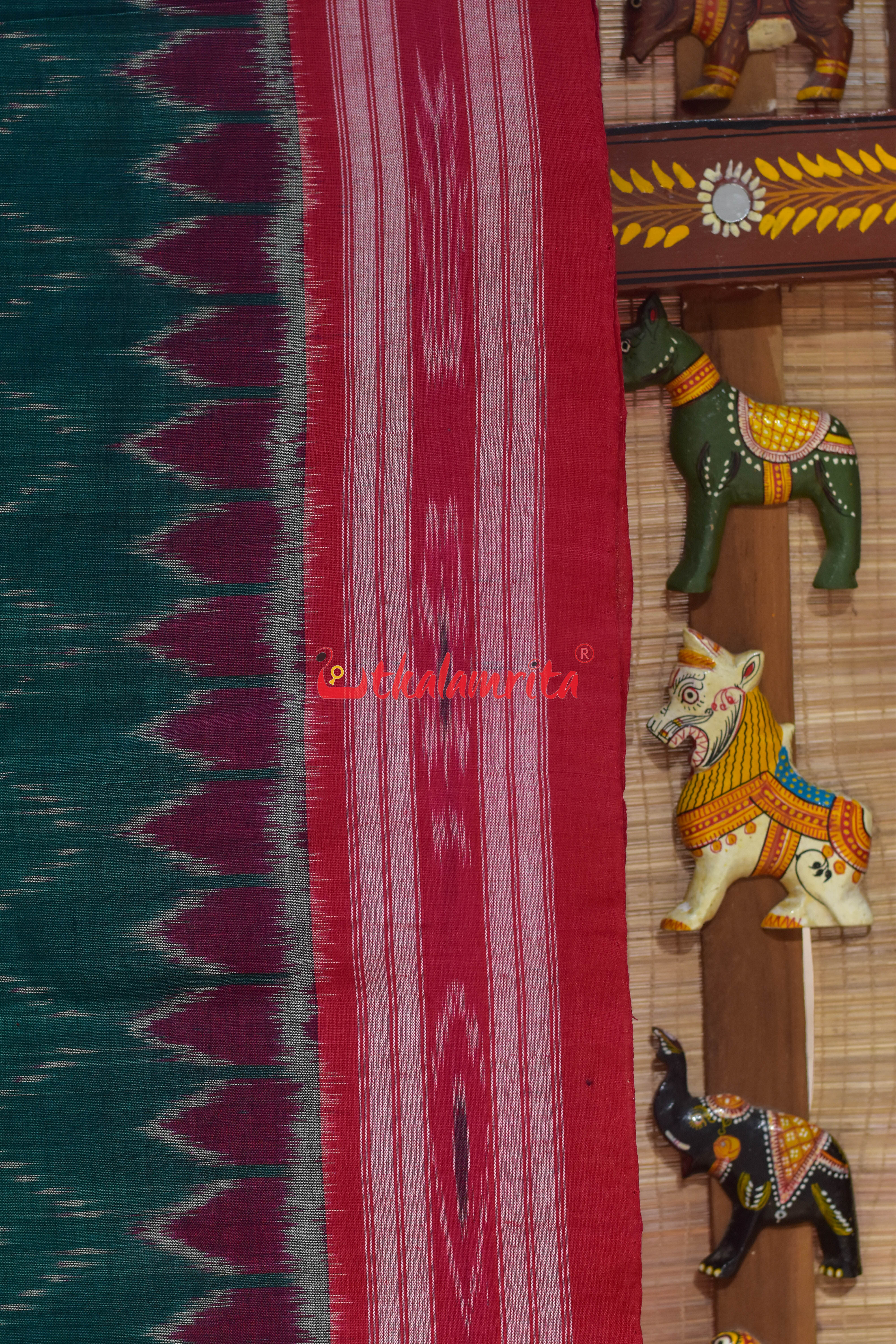 Bottle Green Bata Thikiri Khandua Cotton Saree