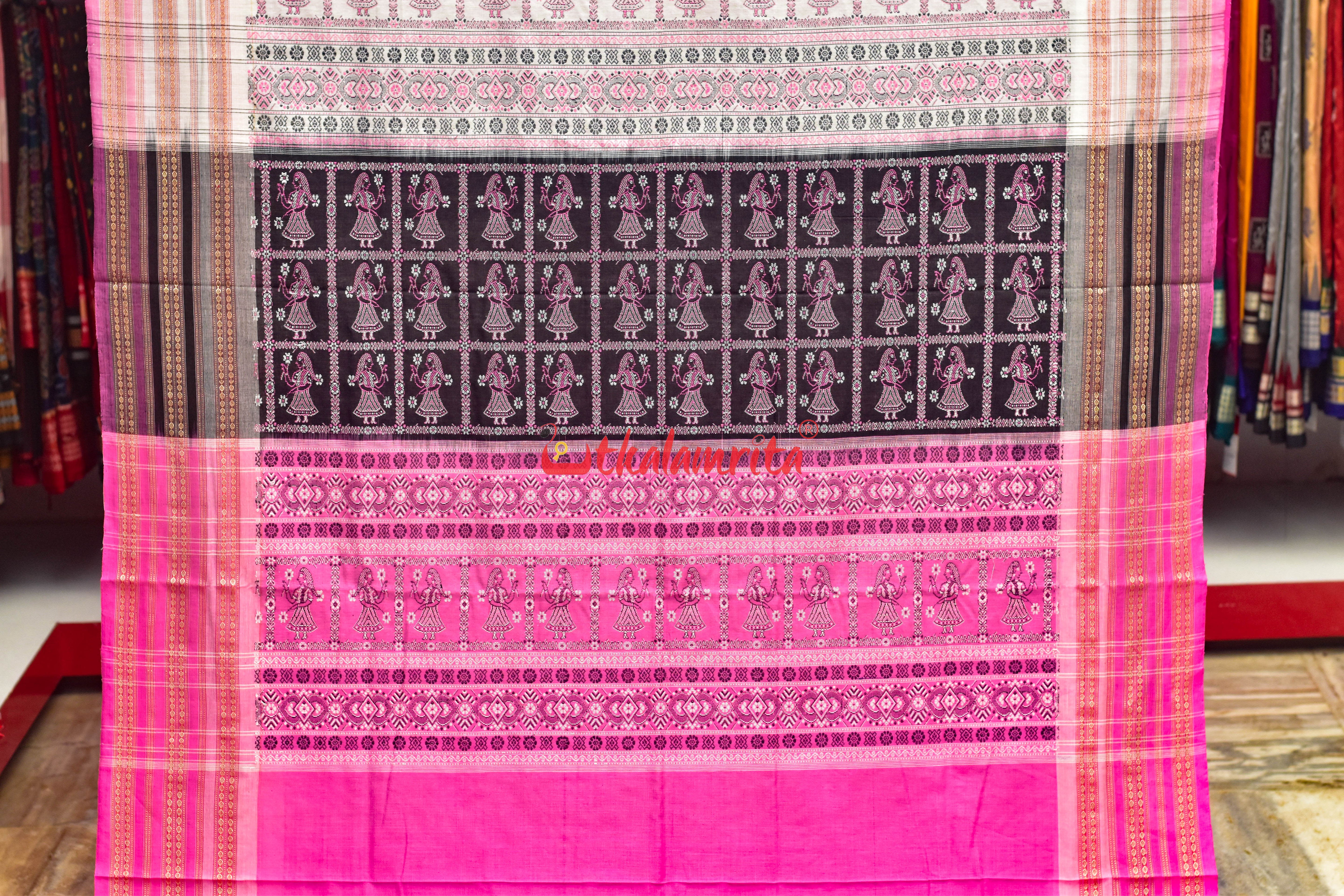 Black Pink Doll Bomkai Double Chaal Cotton Saree