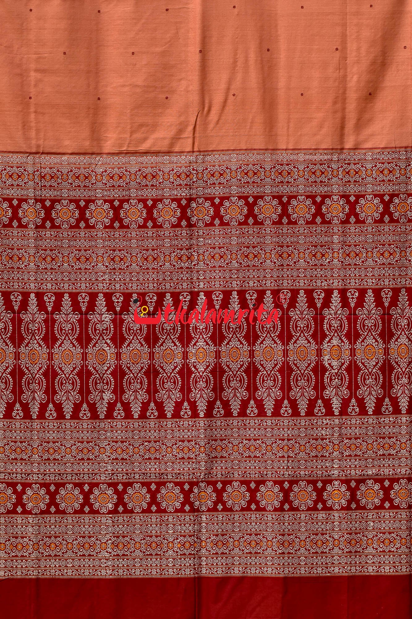 Red Chandan Bomkai Buti Cotton Saree