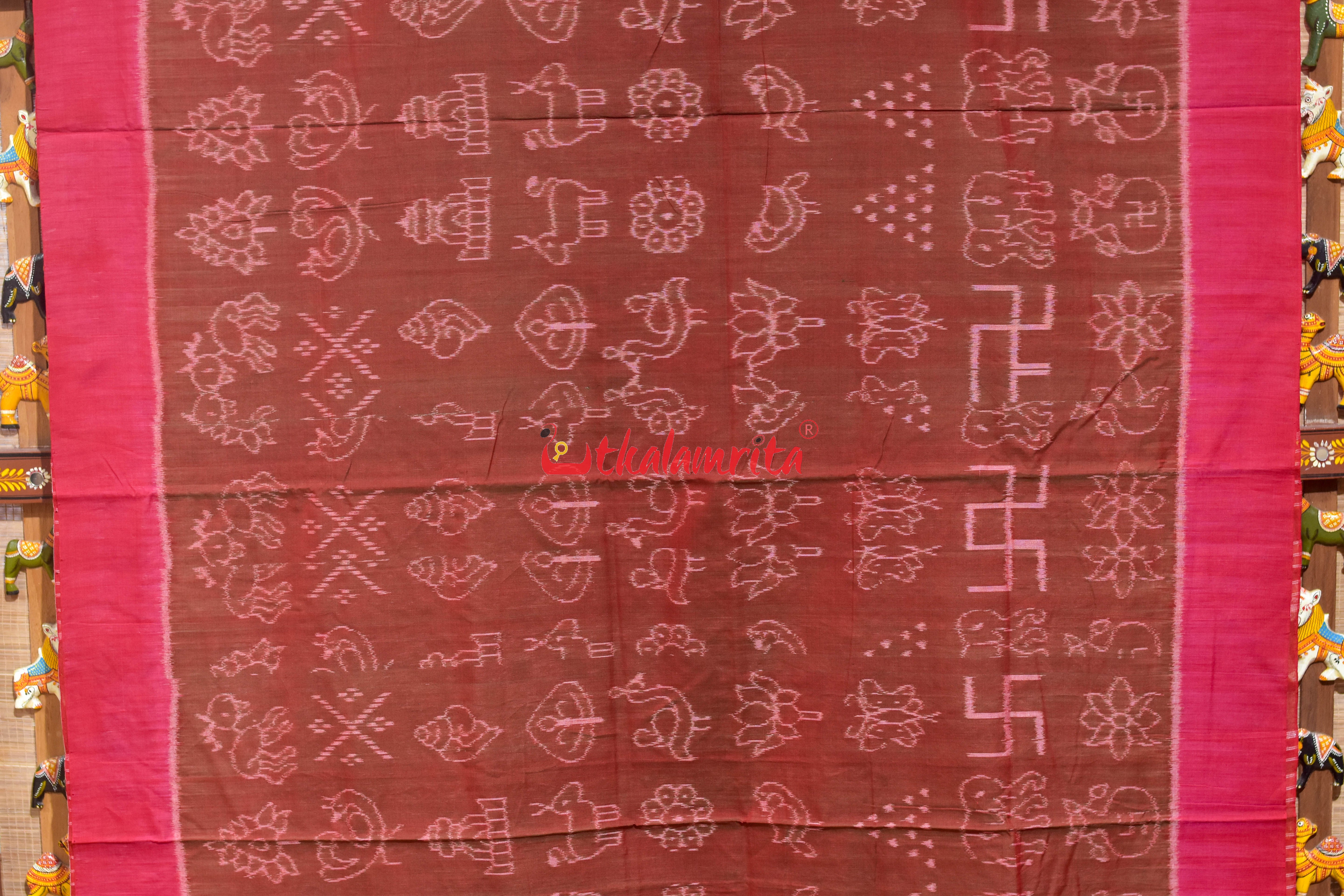Plain Border Red Nabarangi Khandua Cotton Saree