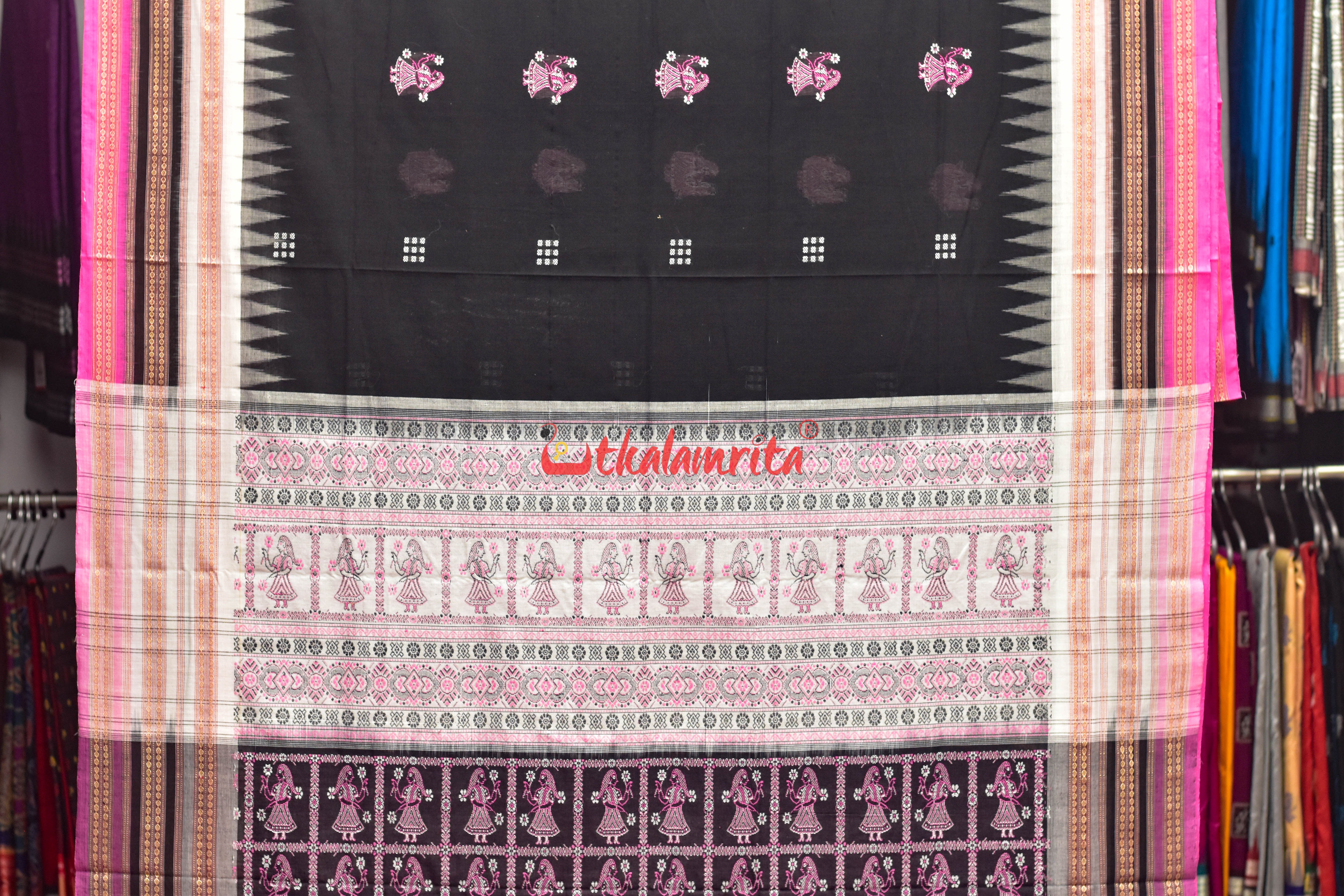 Black Pink Doll Bomkai Double Chaal Cotton Saree
