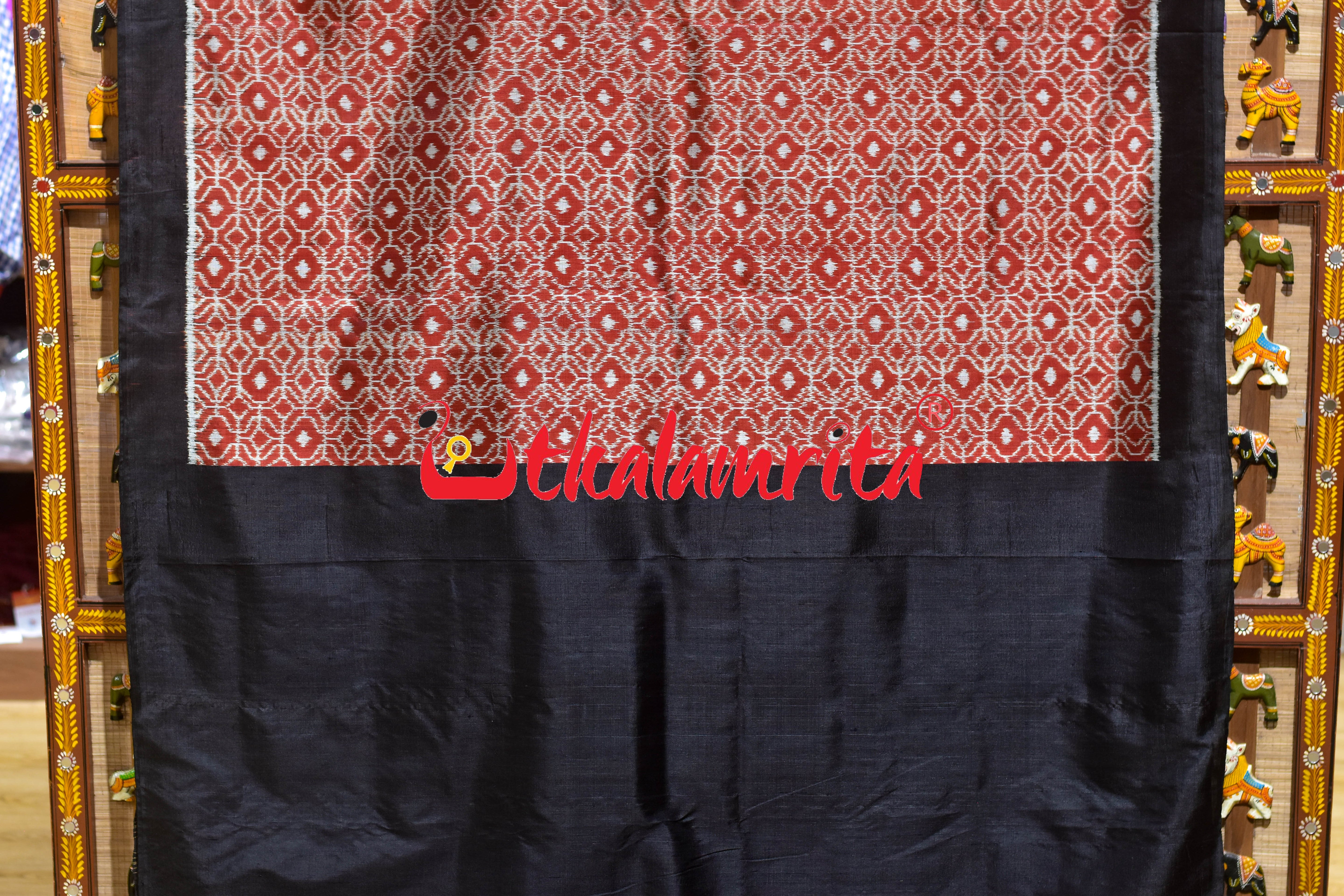 Rust Black Lining Dotted Khandua Silk Saree