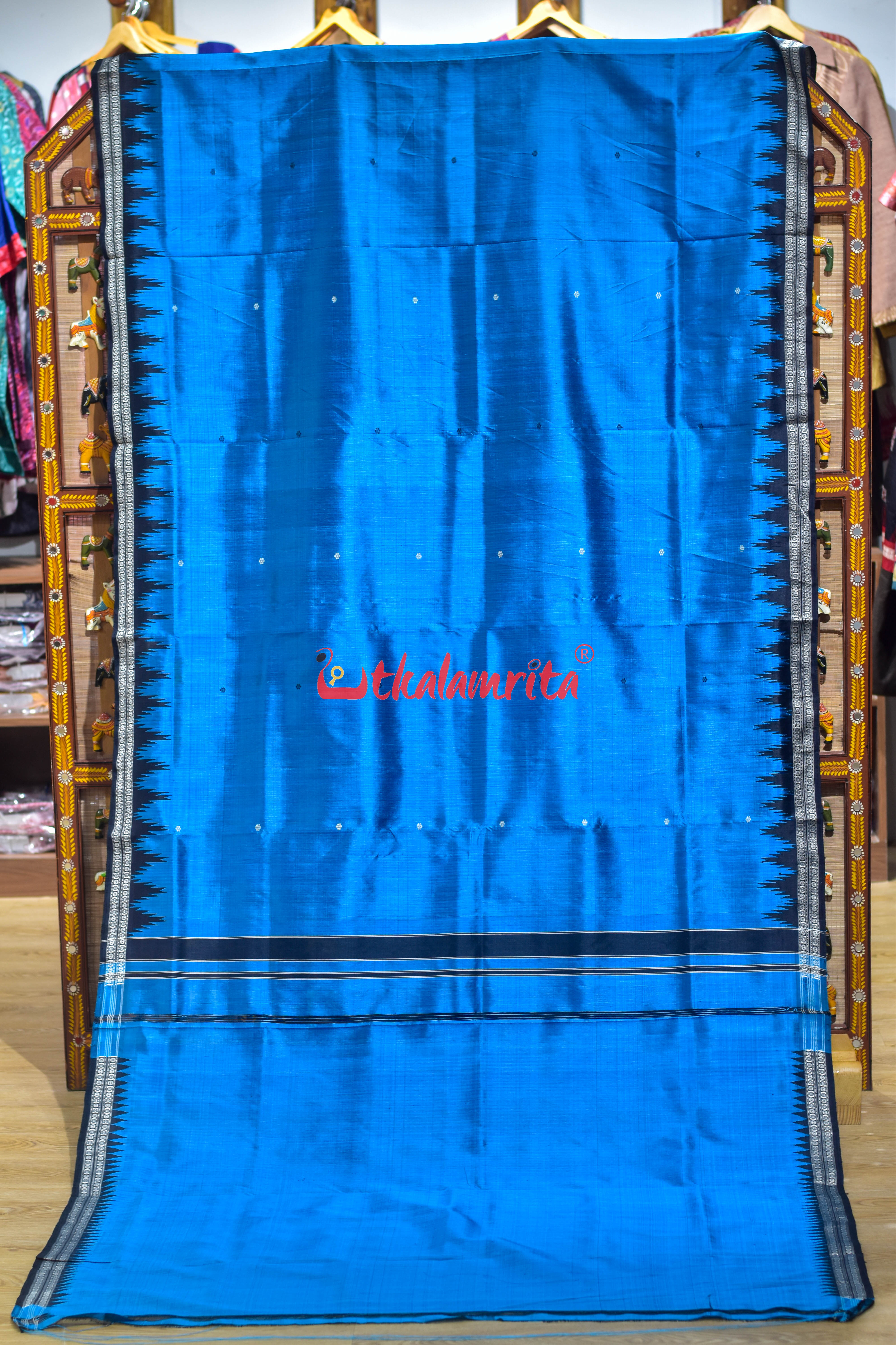 Copper Sulphate Black Double Anchal Berhampuri Silk Saree