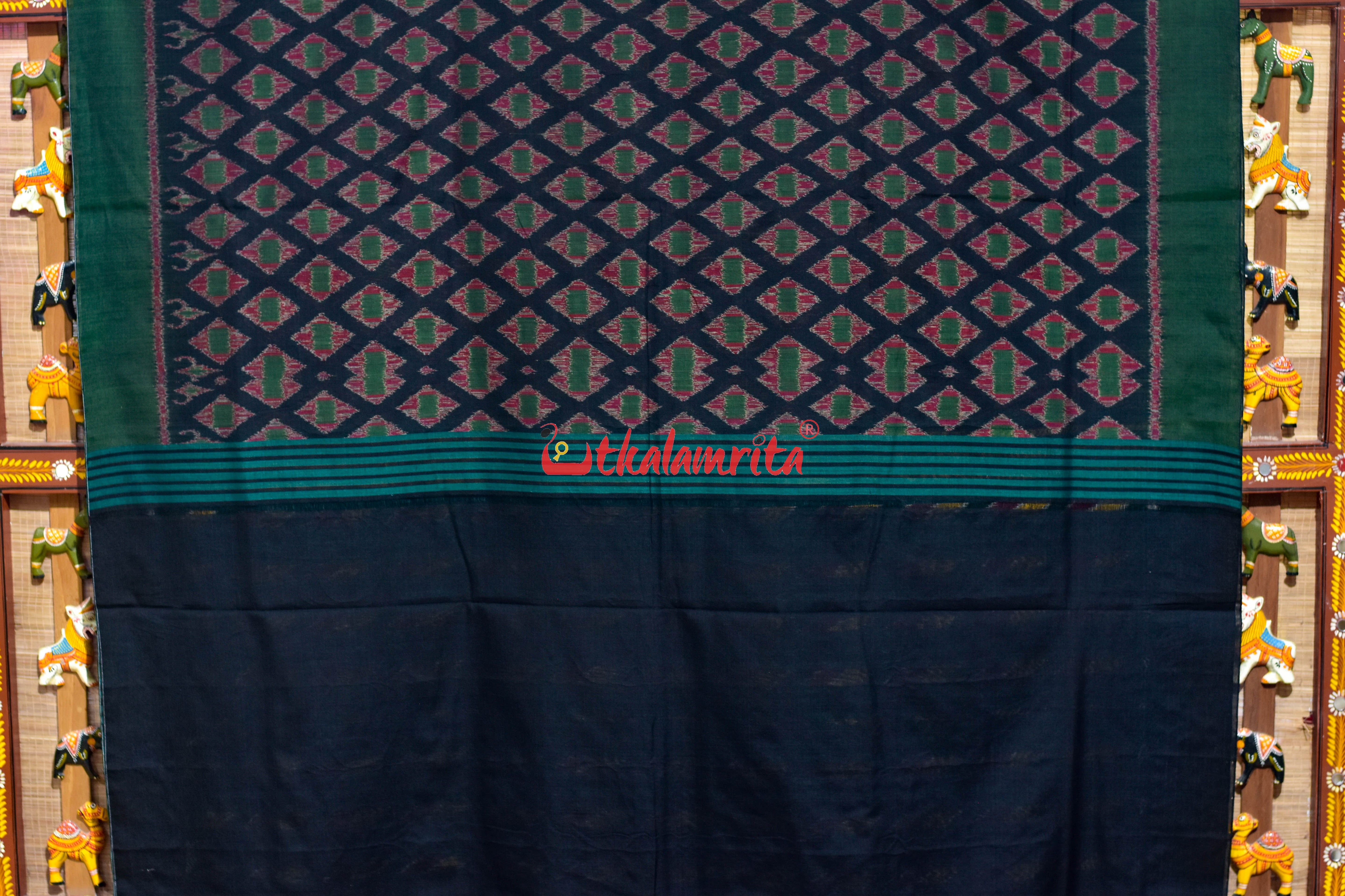 Black Green Thikiri Khandua Cotton Saree