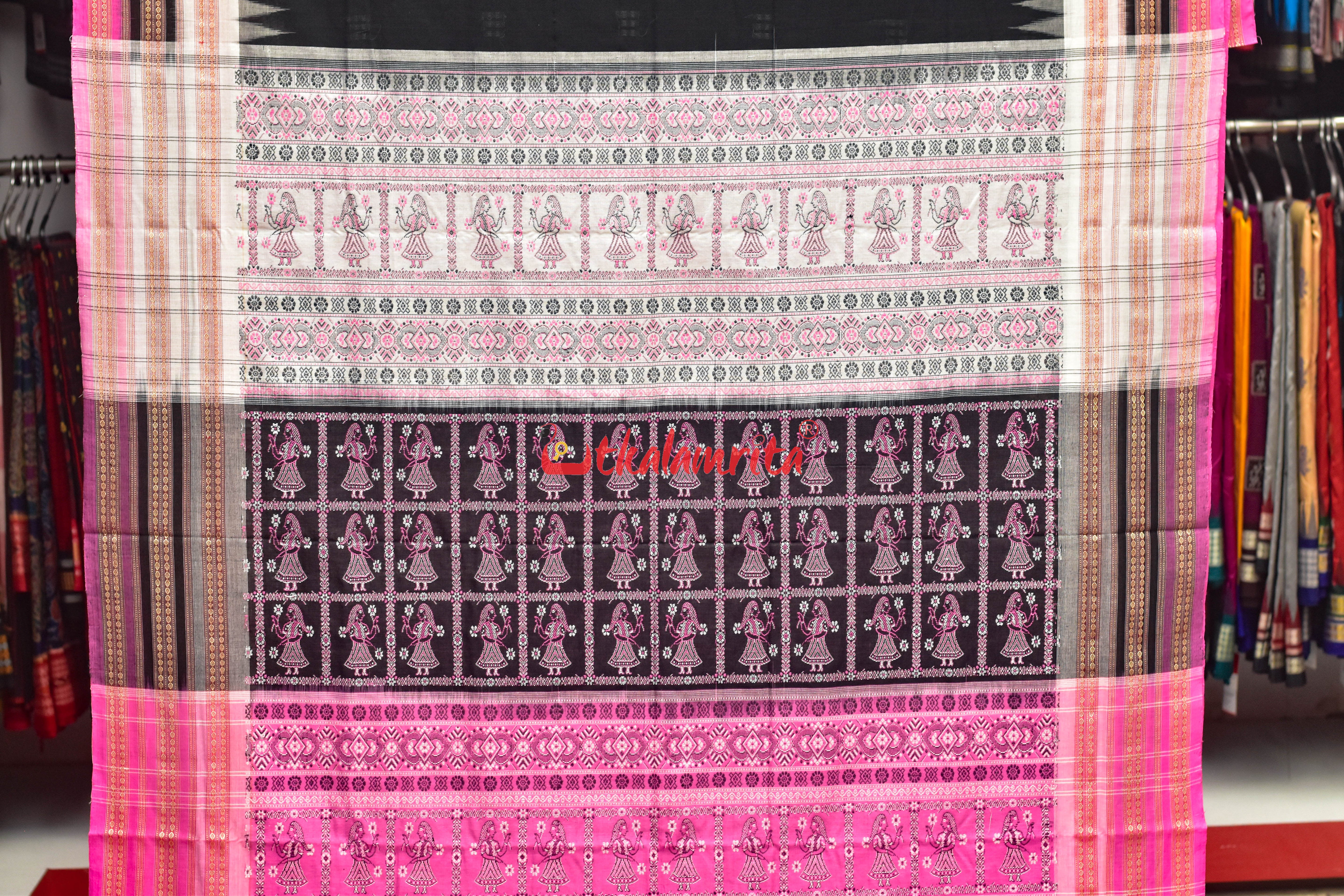 Black Pink Doll Bomkai Double Chaal Cotton Saree