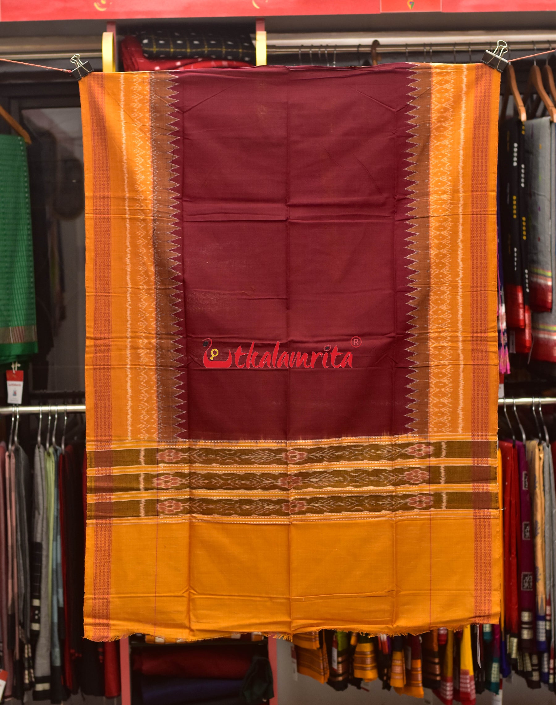 Mustard Maroon Phula Bandha Dress Set