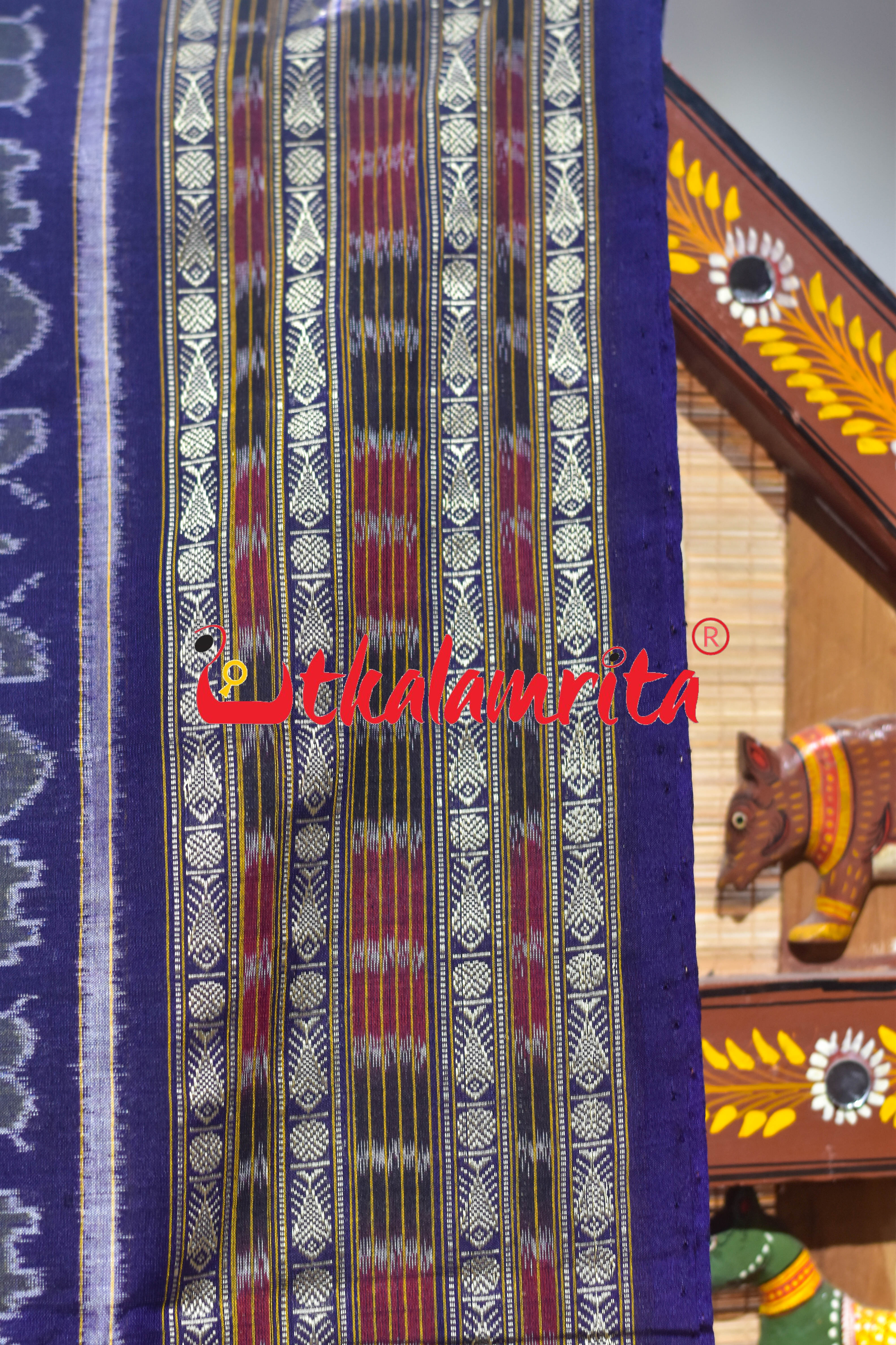 Grey Purple Scot Border Sambalpuri Cotton Saree