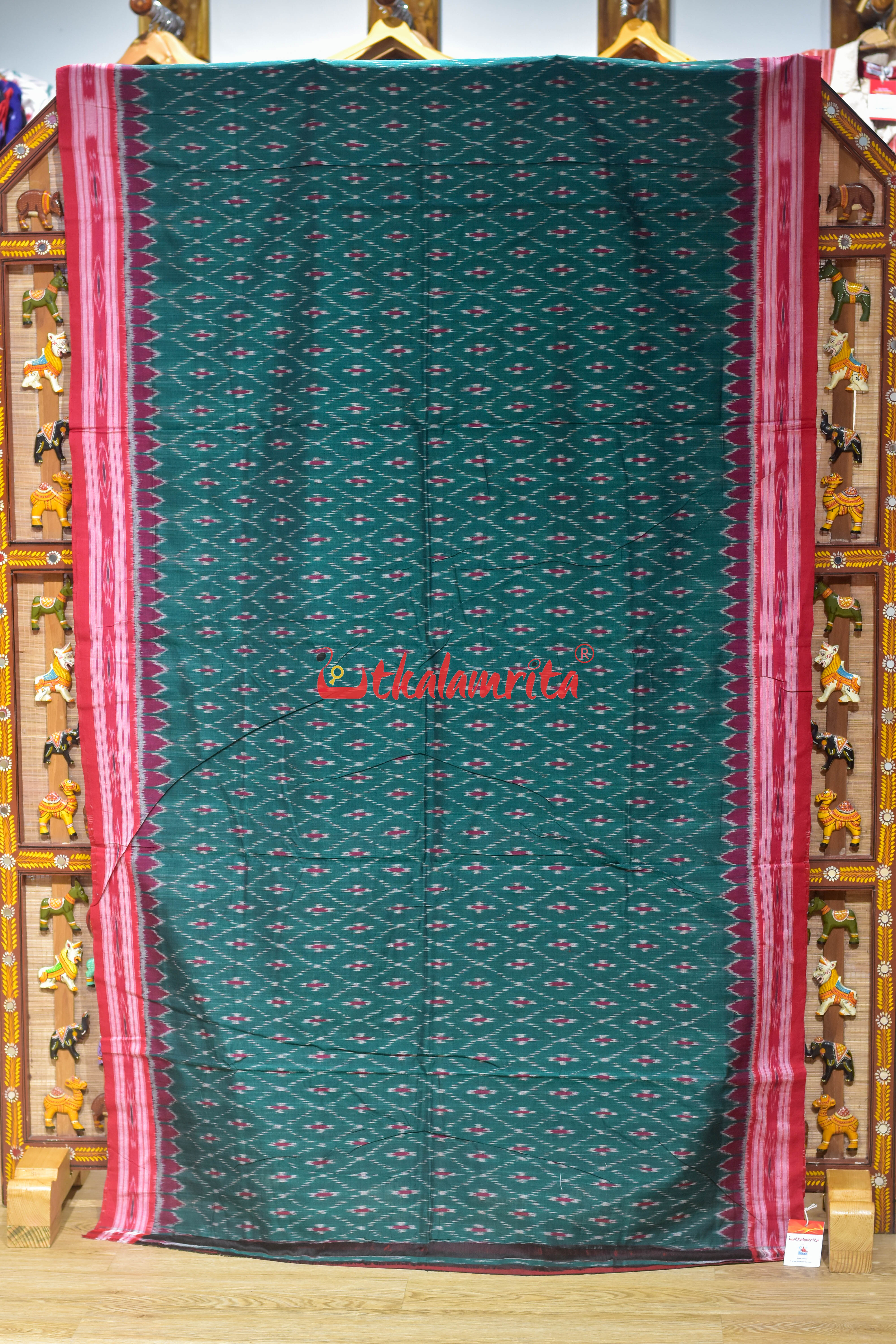 Bottle Green Bata Thikiri Khandua Cotton Saree