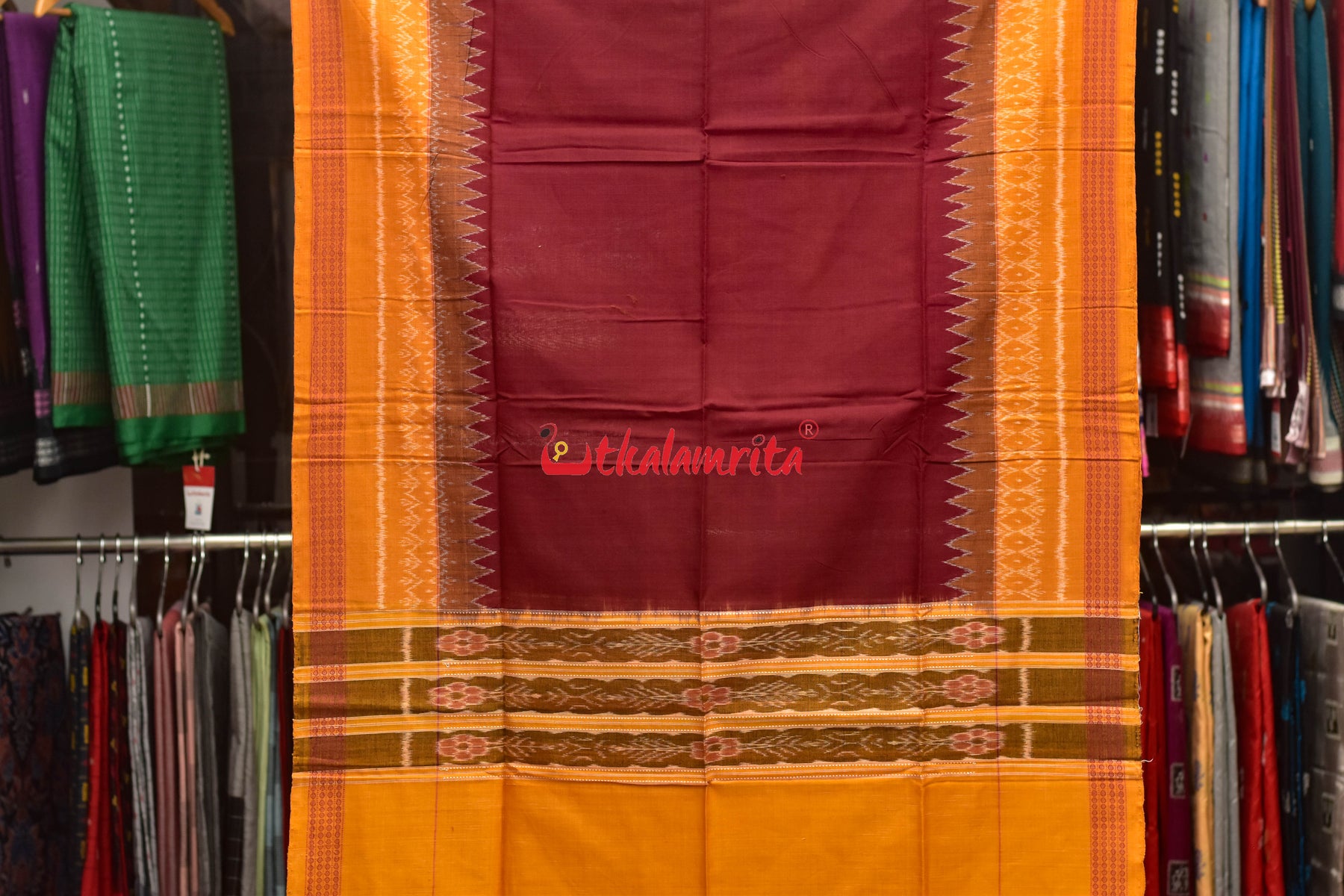 Mustard Maroon Phula Bandha Dress Set