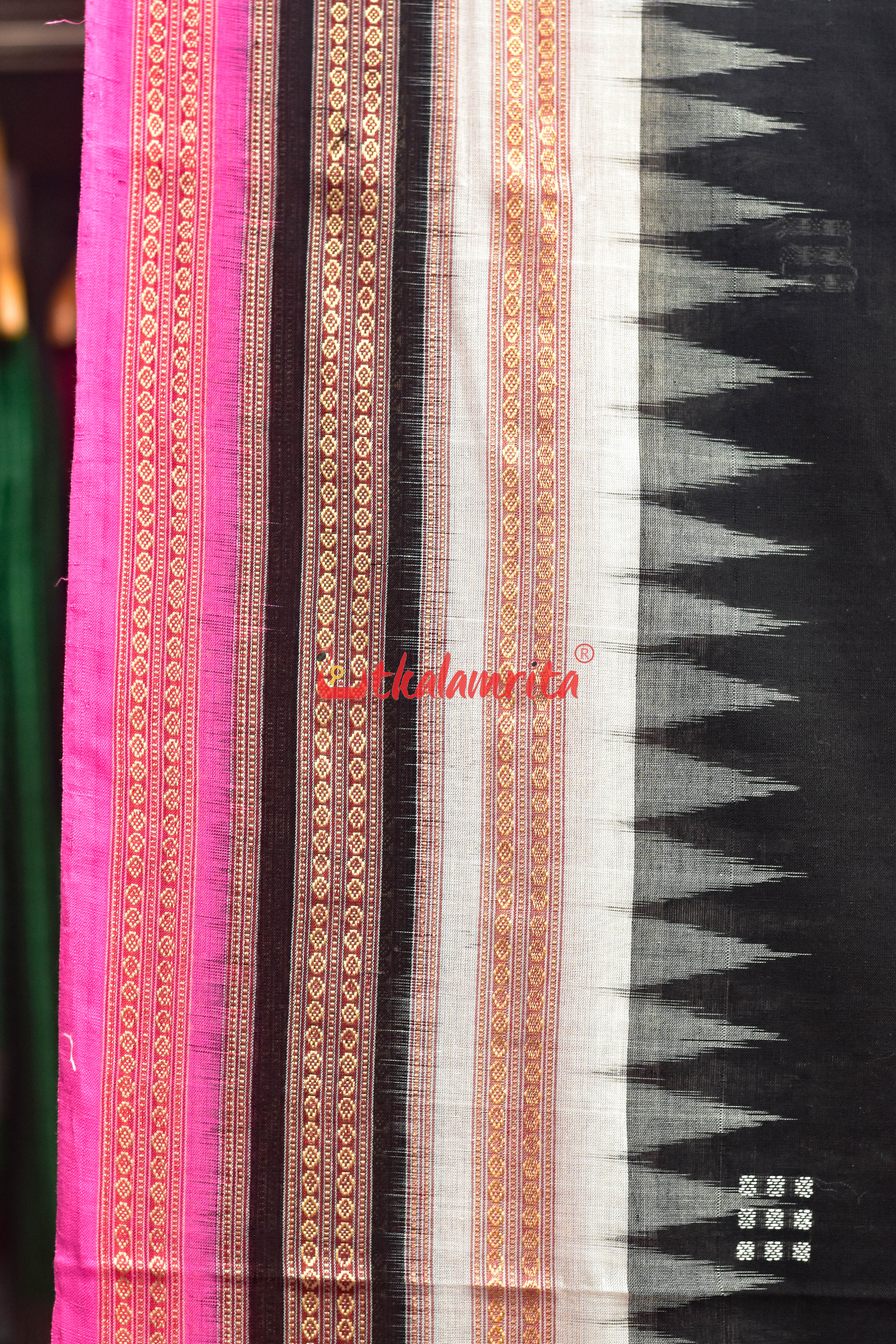 Black Pink Doll Bomkai Double Chaal Cotton Saree