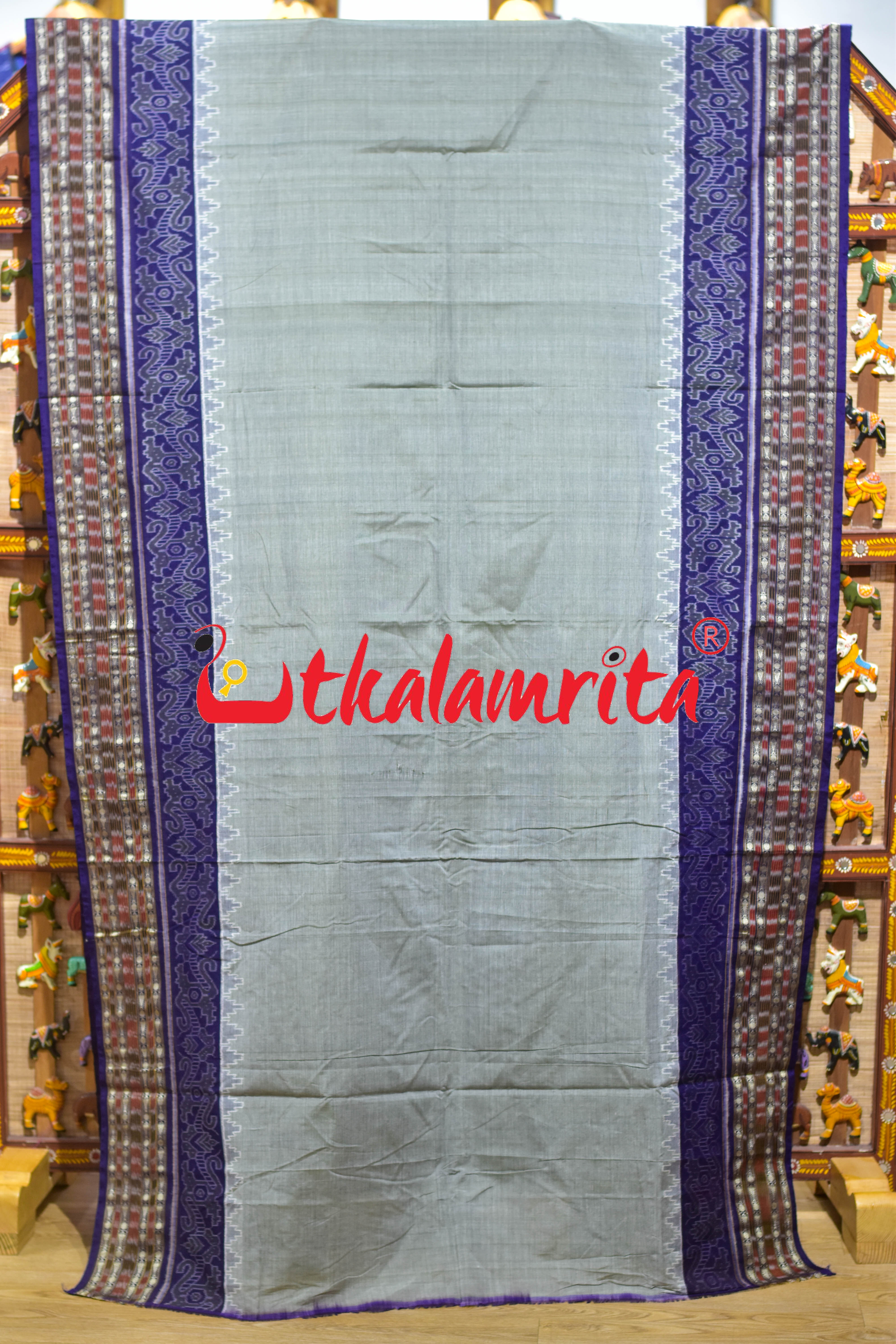 Grey Purple Scot Border Sambalpuri Cotton Saree