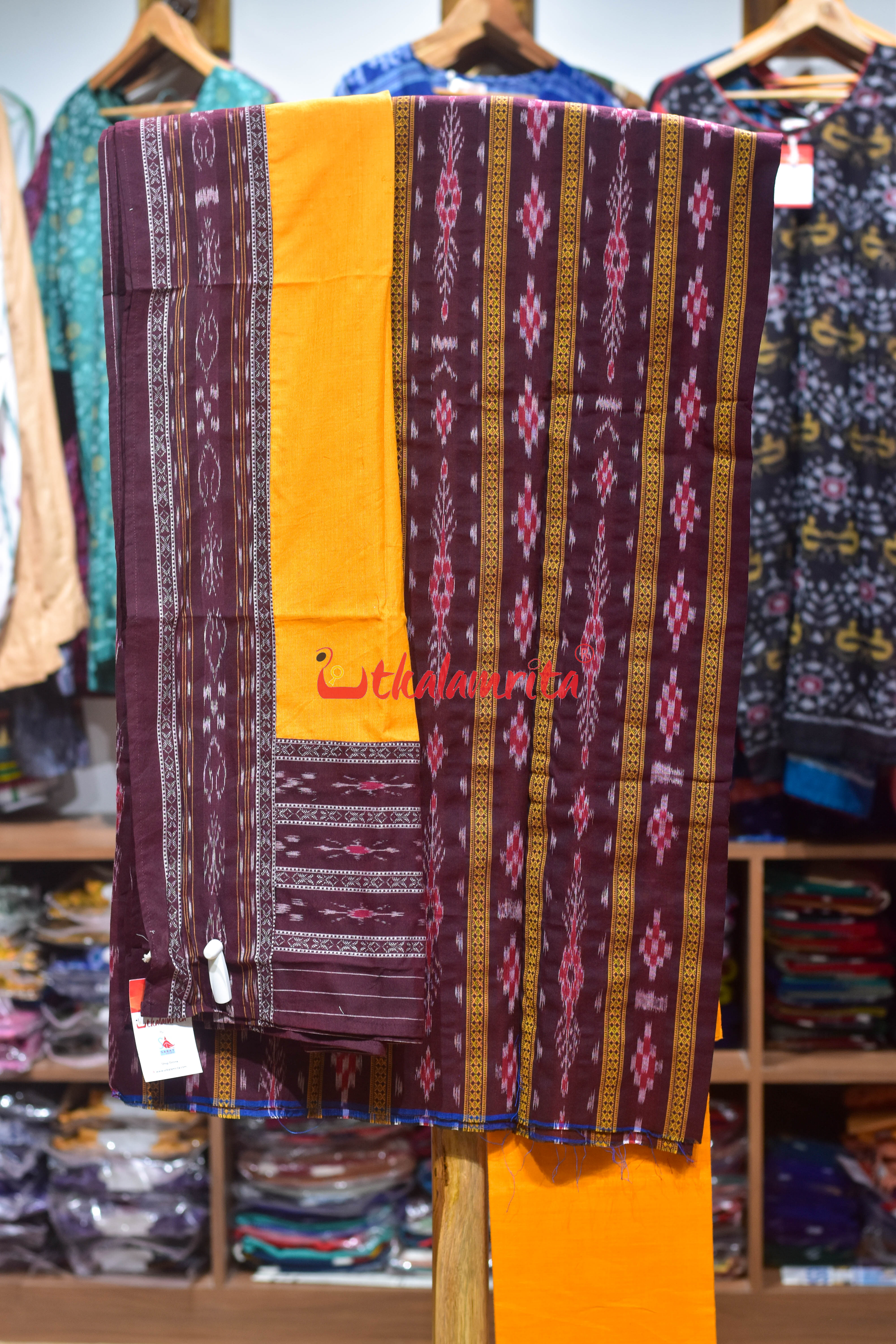 Maroon Yellow Pasapali Long Flower Dress Set
