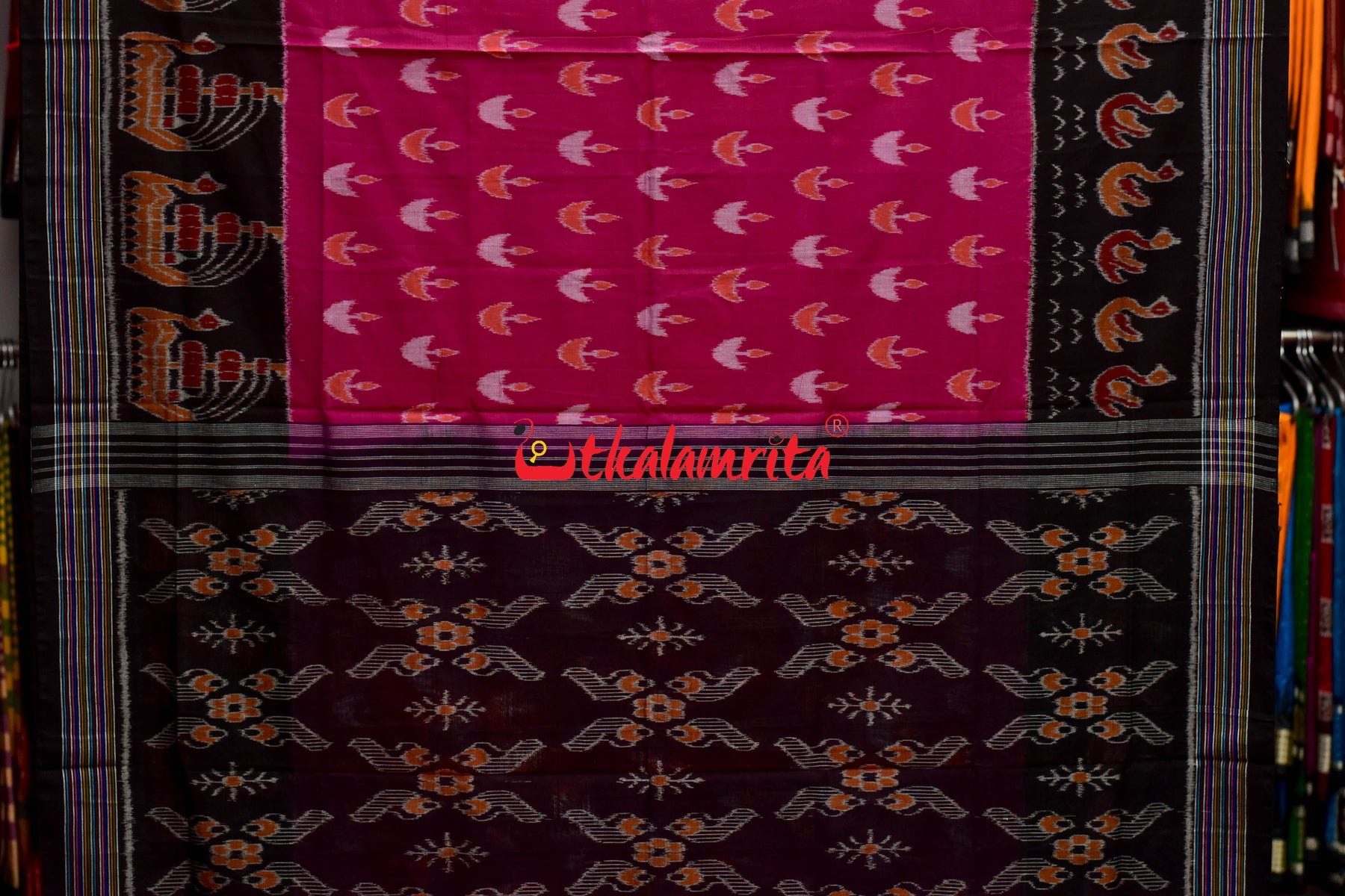 Magenta Boita & Ducks Khandua Cotton Saree