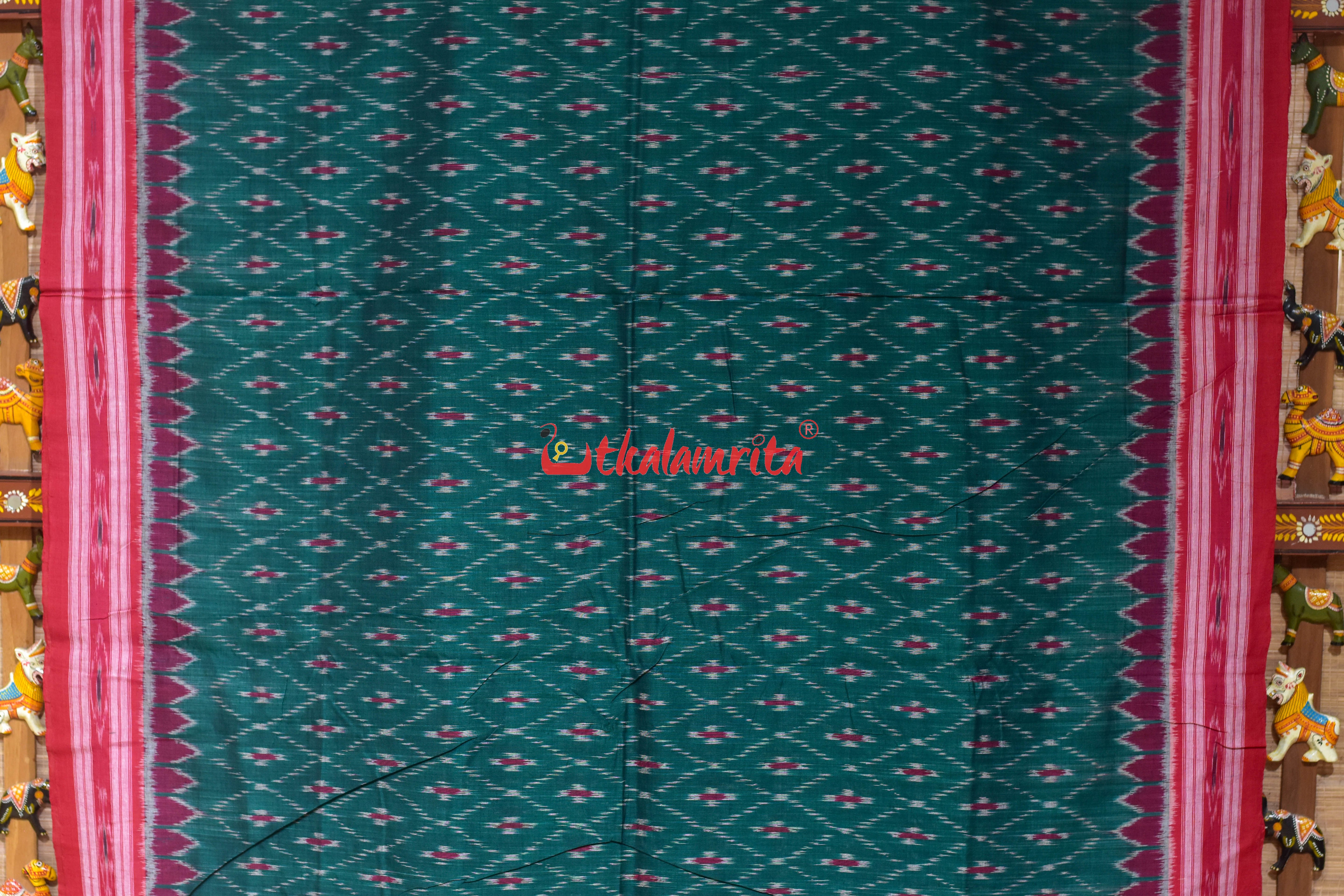 Bottle Green Bata Thikiri Khandua Cotton Saree