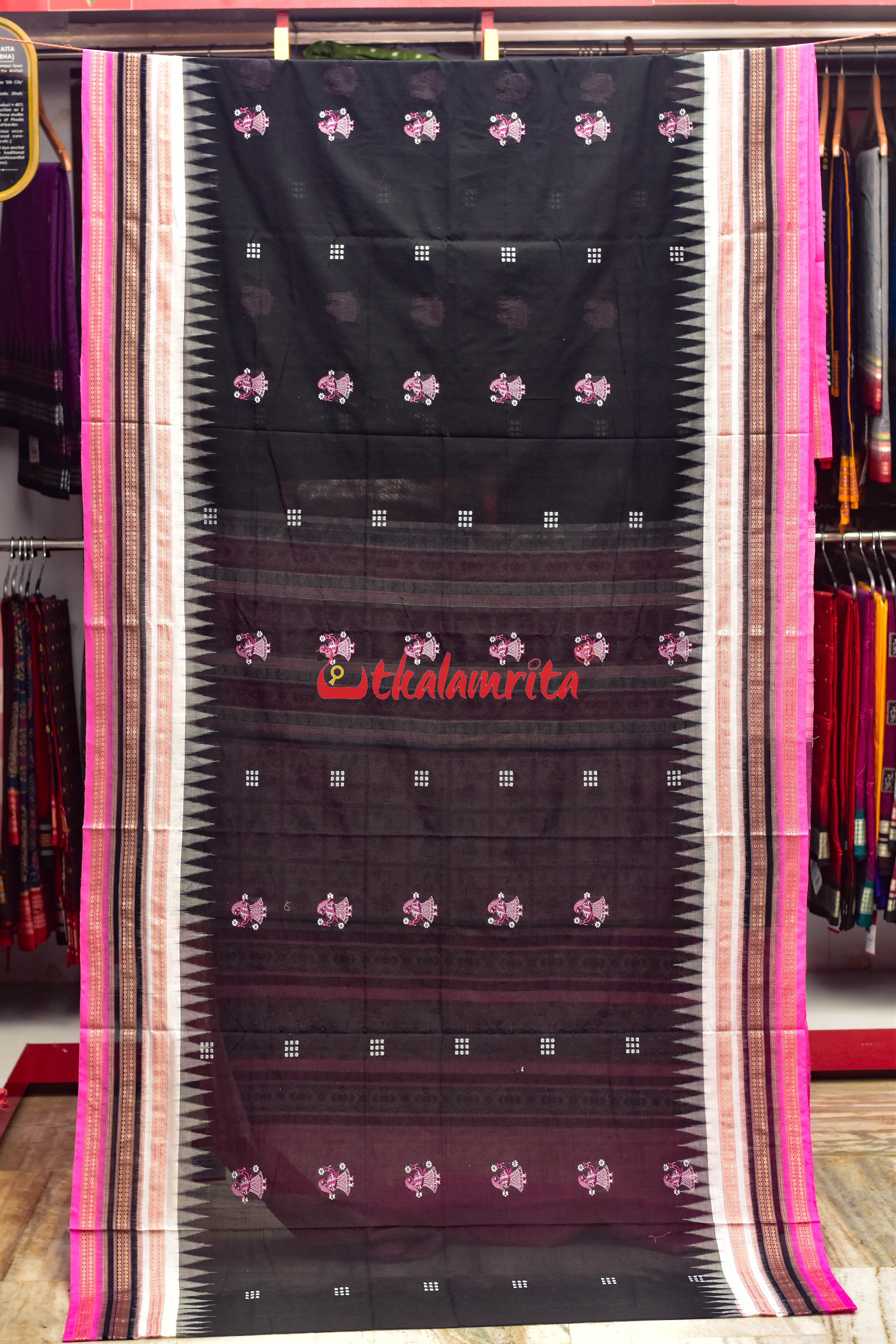 Black Pink Doll Bomkai Double Chaal Cotton Saree