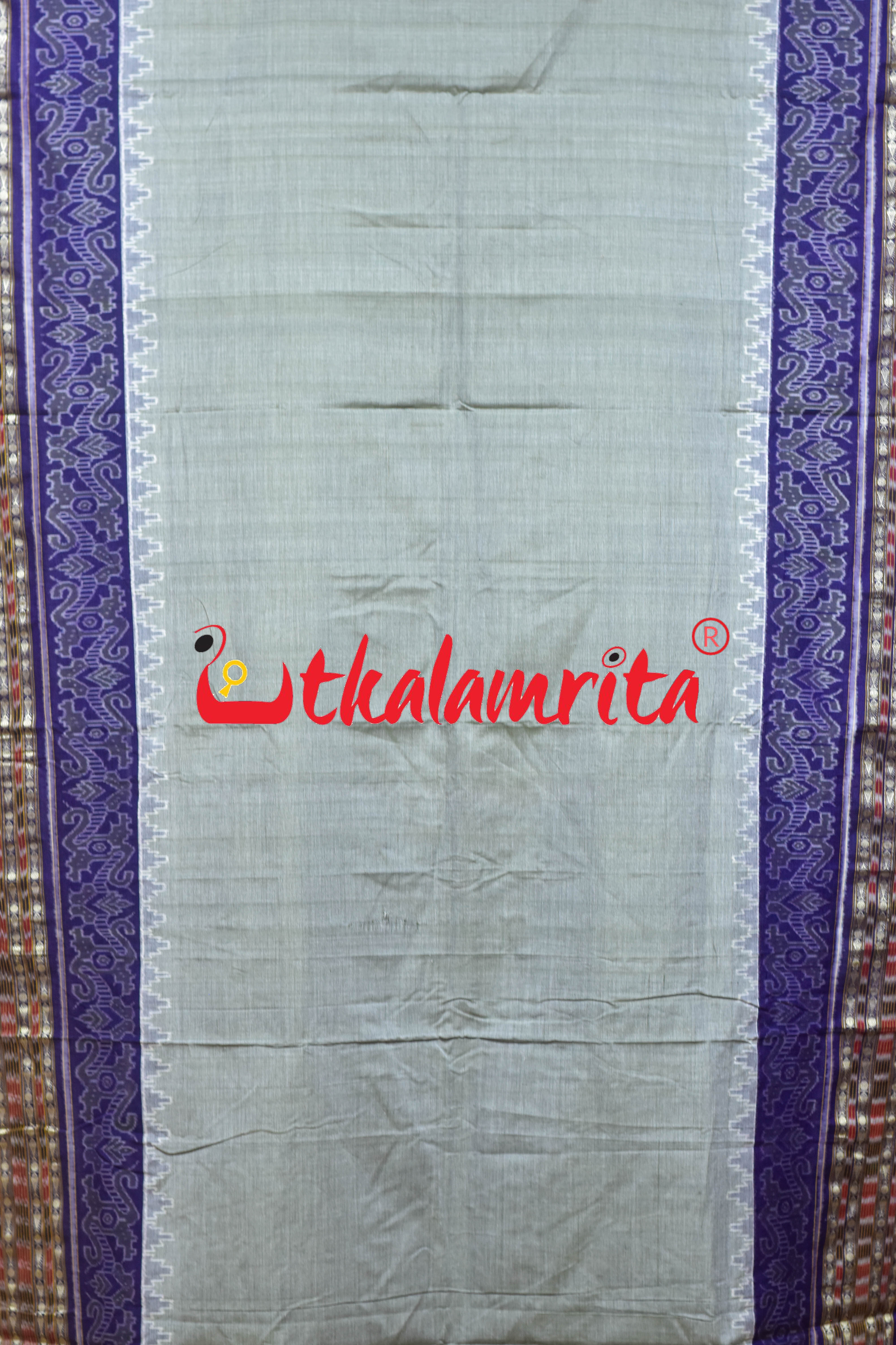 Grey Purple Scot Border Sambalpuri Cotton Saree