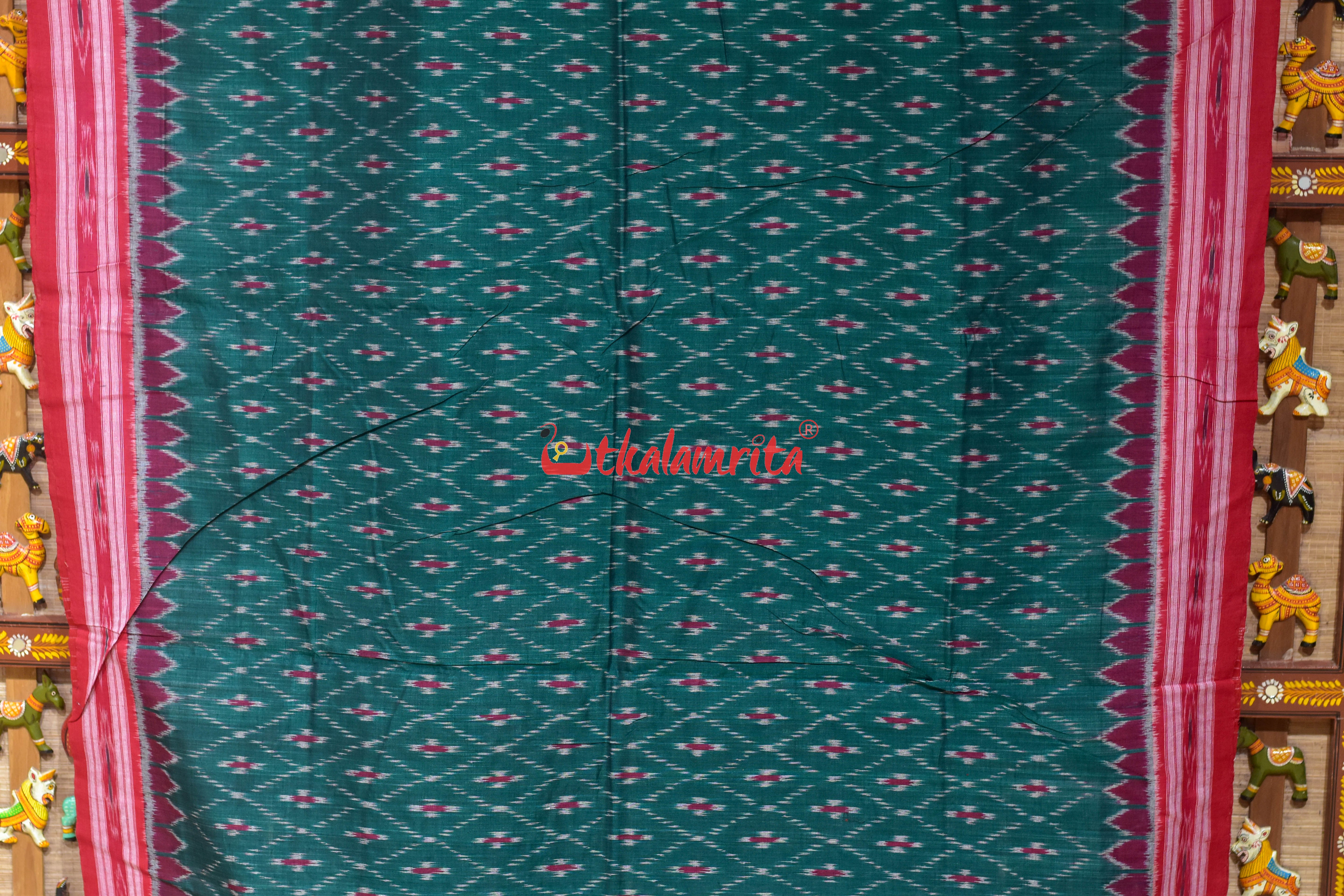 Bottle Green Bata Thikiri Khandua Cotton Saree