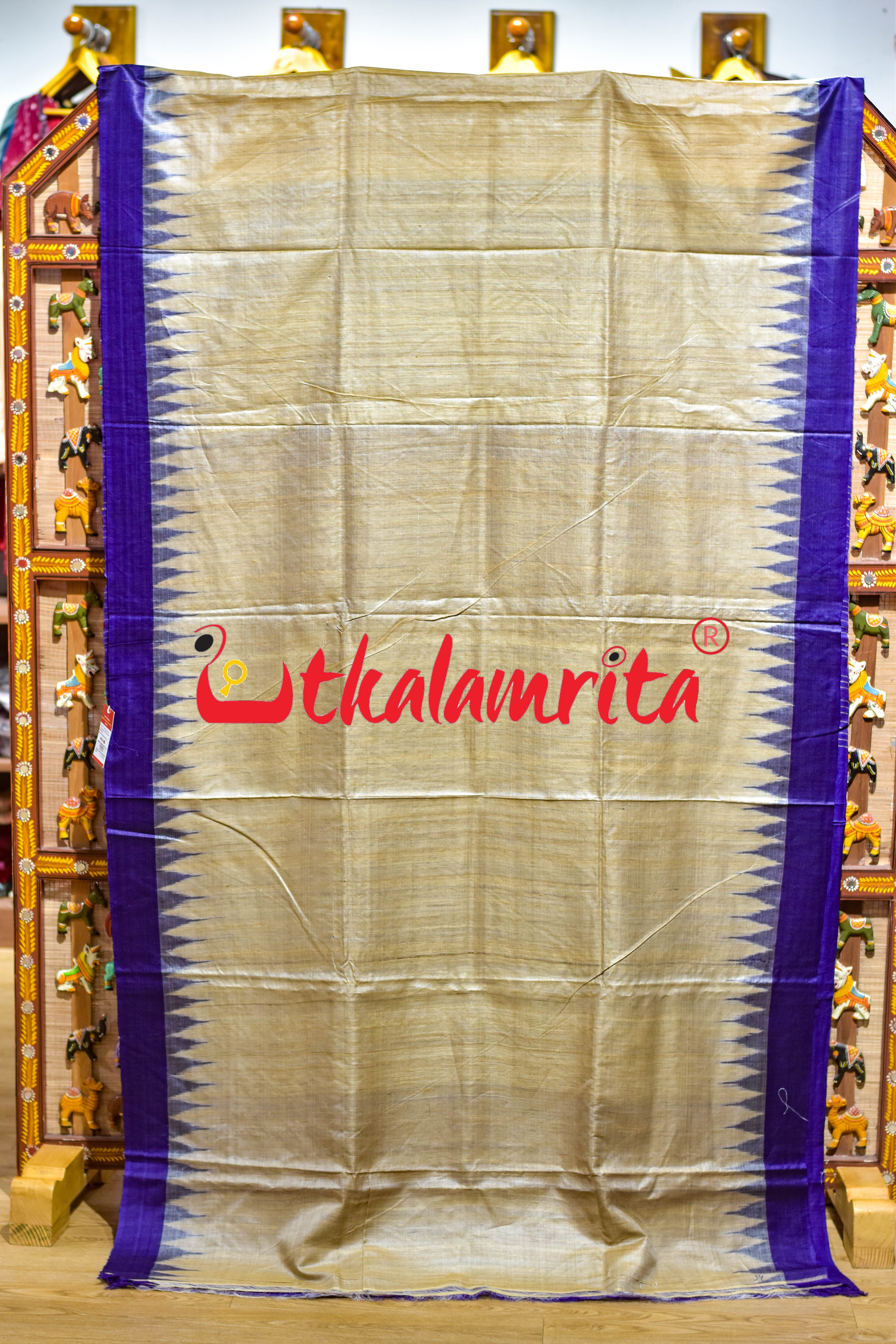 Beige Blue Gopalpur Tussar Silk Saree